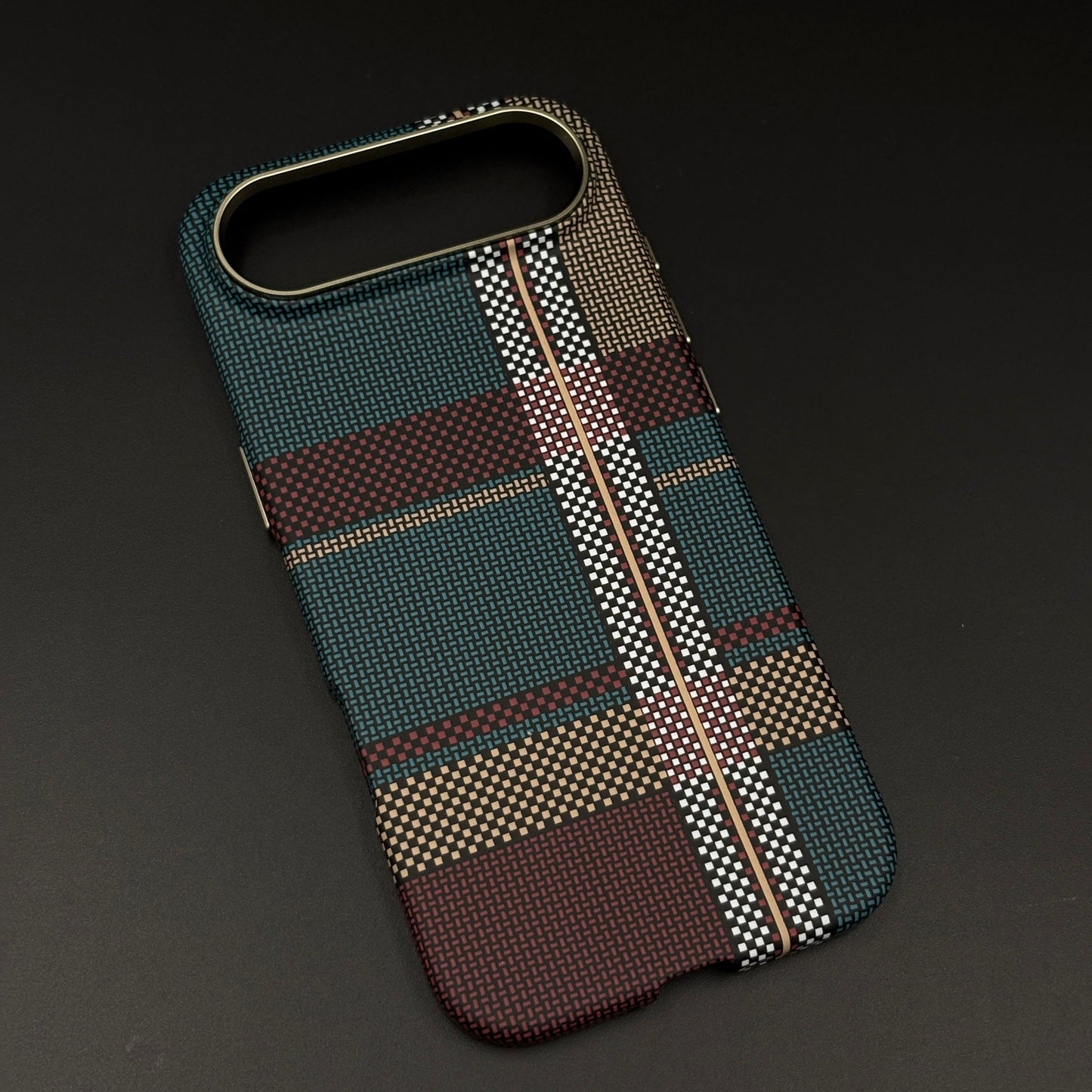 Minimalist Plaid Red Green Mobile Case Cover for iPhone 17 Air | Rare Aramid Texture Finish | Real Carbon Fibre Feel | Hidden MagSafe