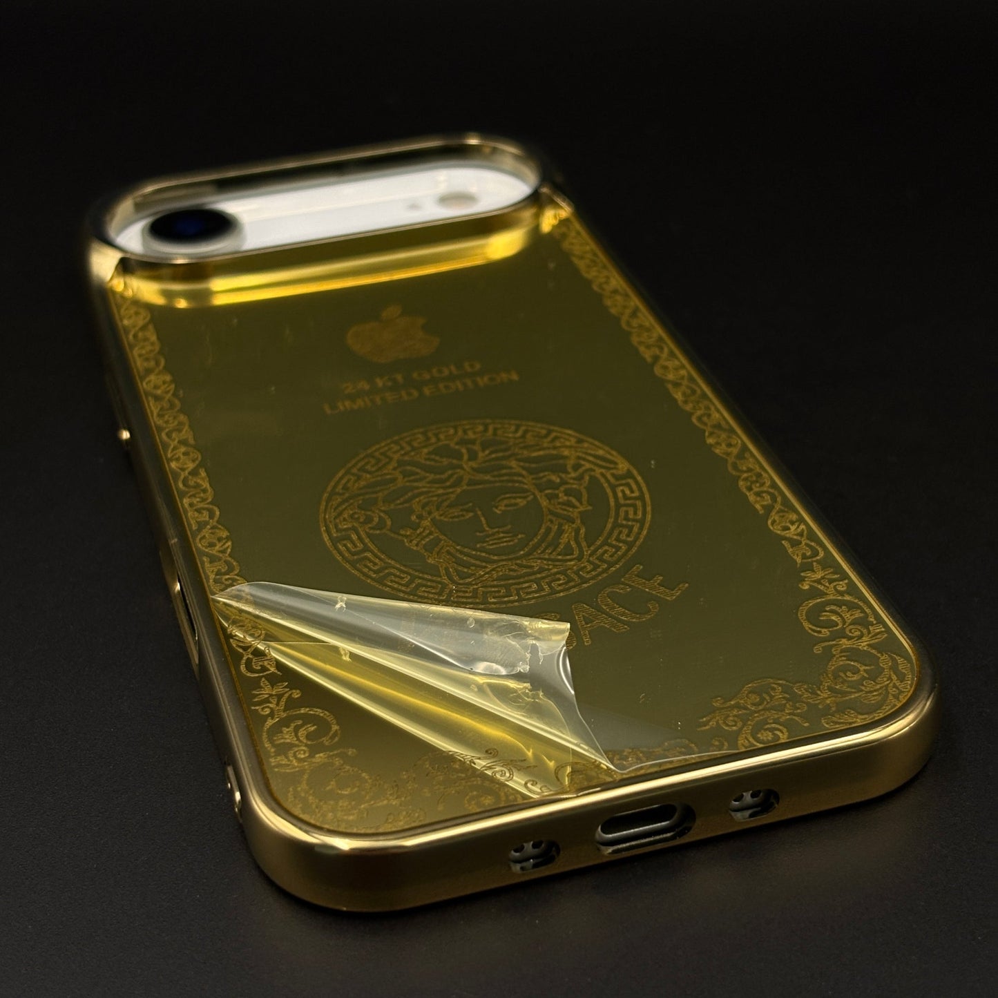 Handcrafted 24K Gold Plated Branded VS Logo Mobile Case Cover for iPhone 17 Air | Reflective Gold Finish
