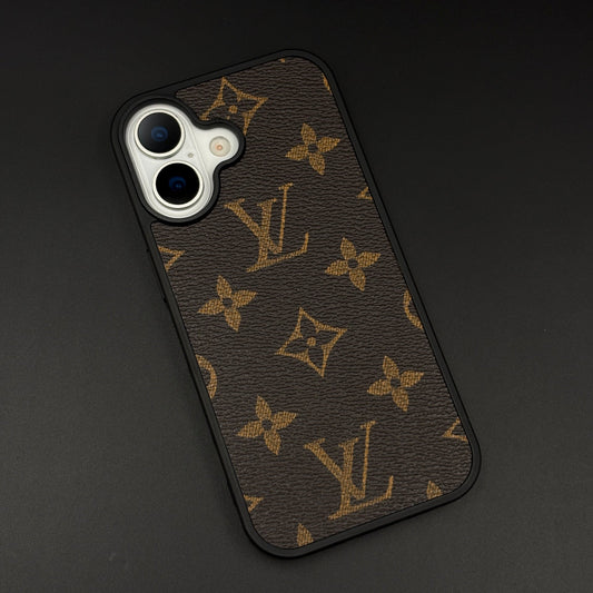 Luxury Brand Black Border PU Leather Case for iPhone 17 | Designer Protective Cover