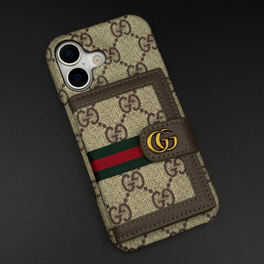 GG Monogram Cardholder Branded Mobile Case Cover for iPhone 17 | Slim Wallet | Fine PU Leather