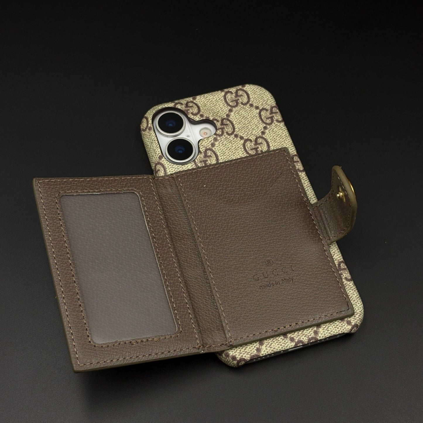 GG Monogram Cardholder Branded Mobile Case Cover for iPhone 17 | Slim Wallet | Fine PU Leather