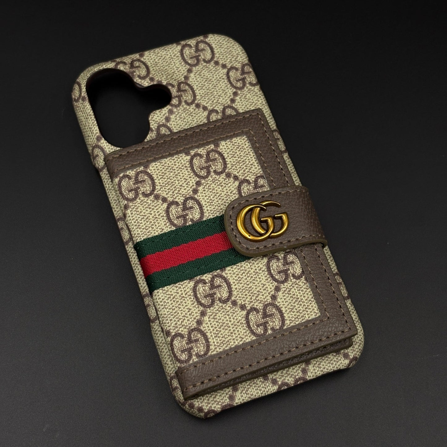 GG Monogram Cardholder Branded Mobile Case Cover for iPhone 17 | Slim Wallet | Fine PU Leather