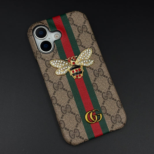 GG Bee Stripe Designer Case for iPhone 17 | Luxury Stripe Bee Pattern Cover