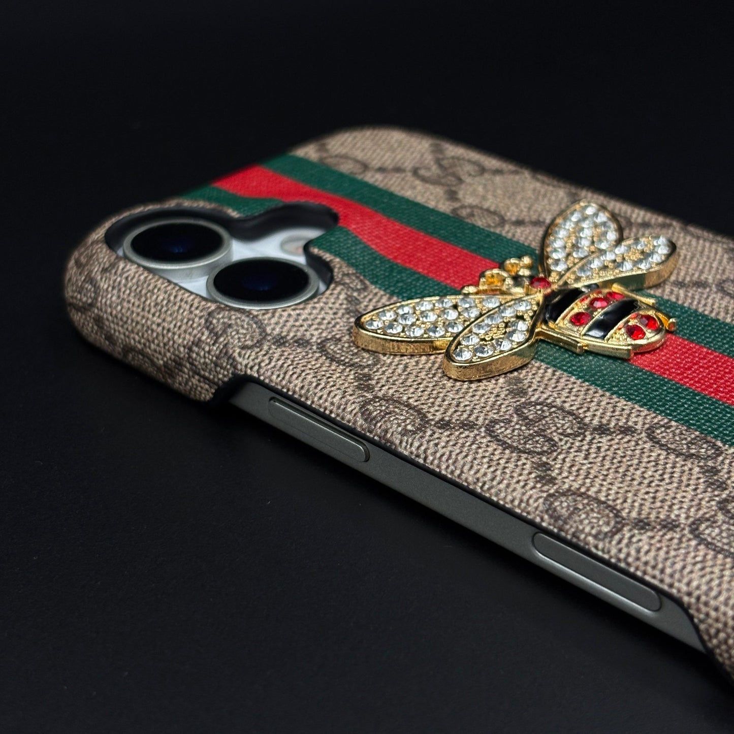 GG Bee Stripe Designer Case for iPhone 17 | Luxury Stripe Bee Pattern Cover