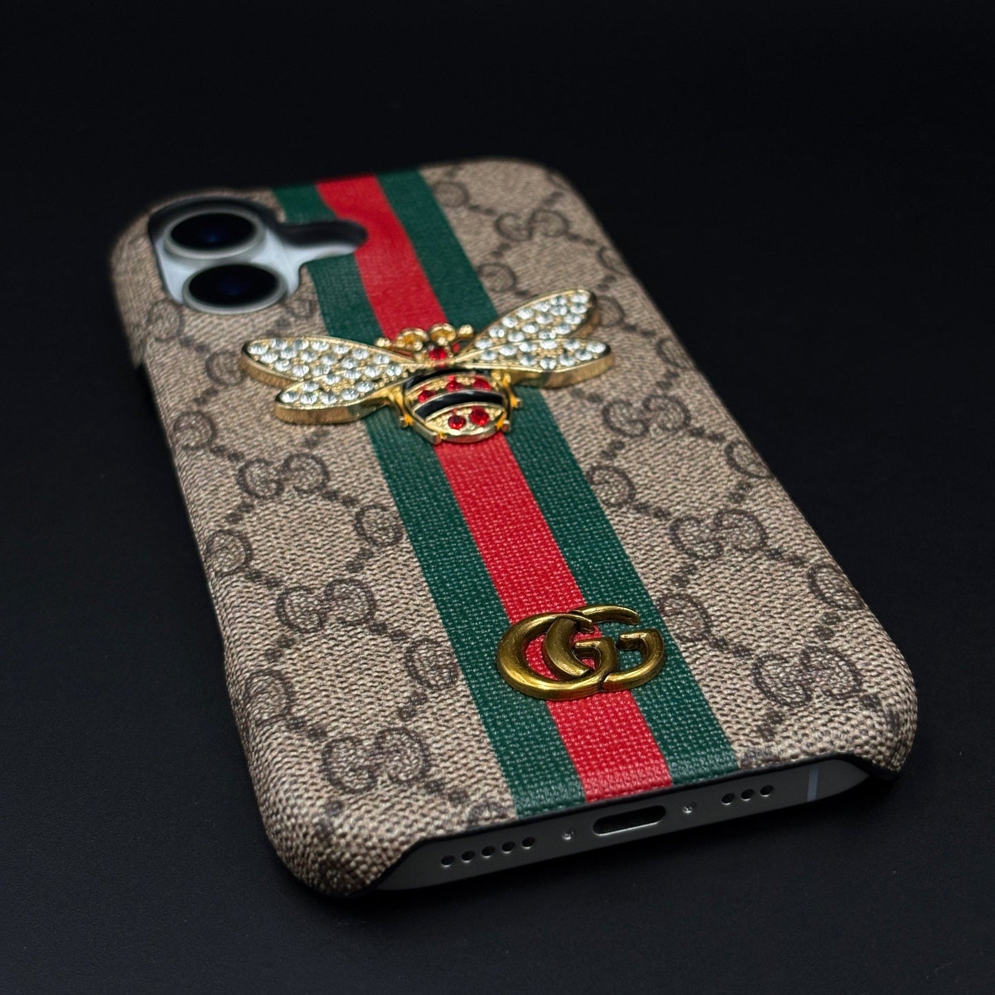 GG Bee Stripe Designer Case for iPhone 17 | Luxury Stripe Bee Pattern Cover