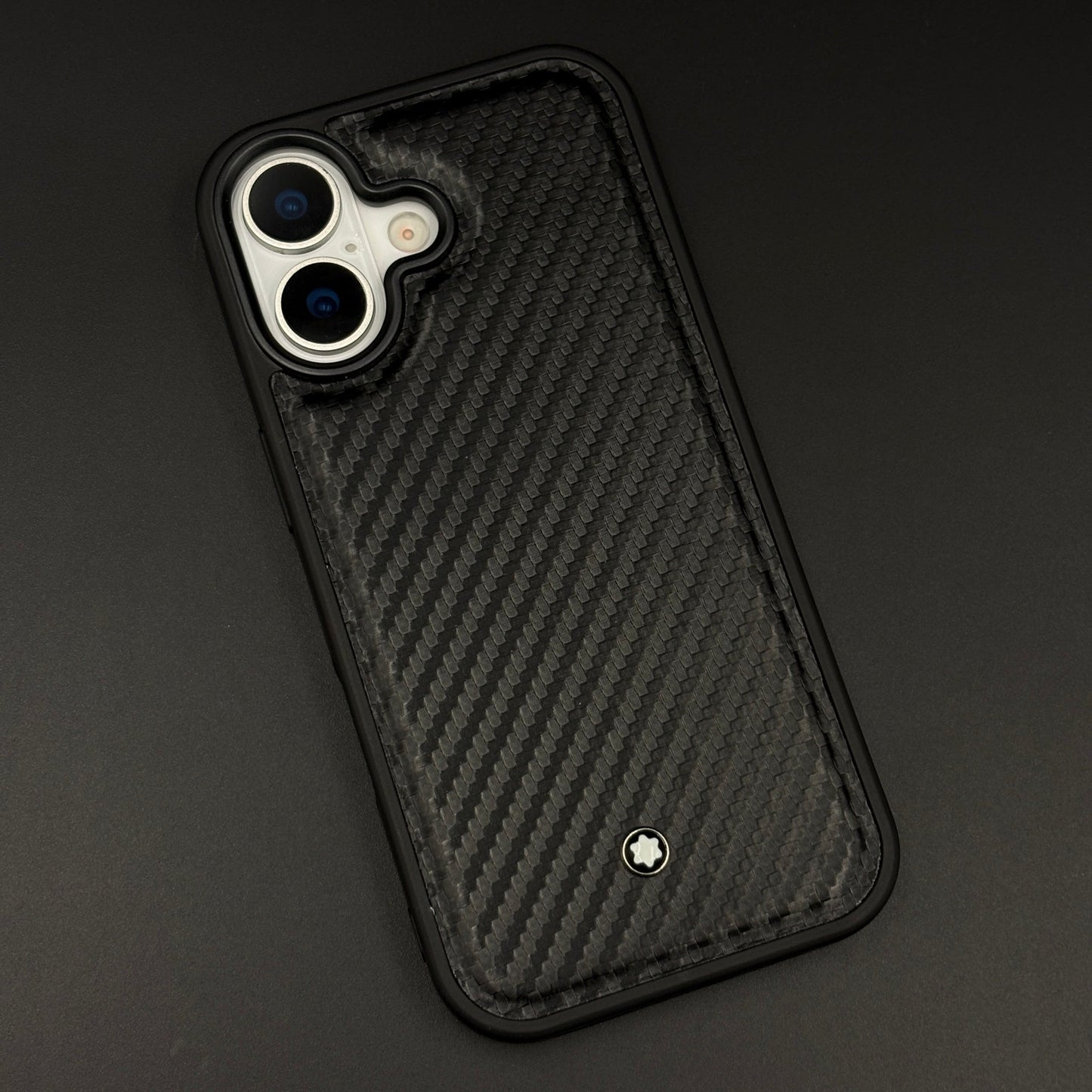 Carbon Fibre MB Logo Case for iPhone 17 | Luxury Embossed Leather Protection