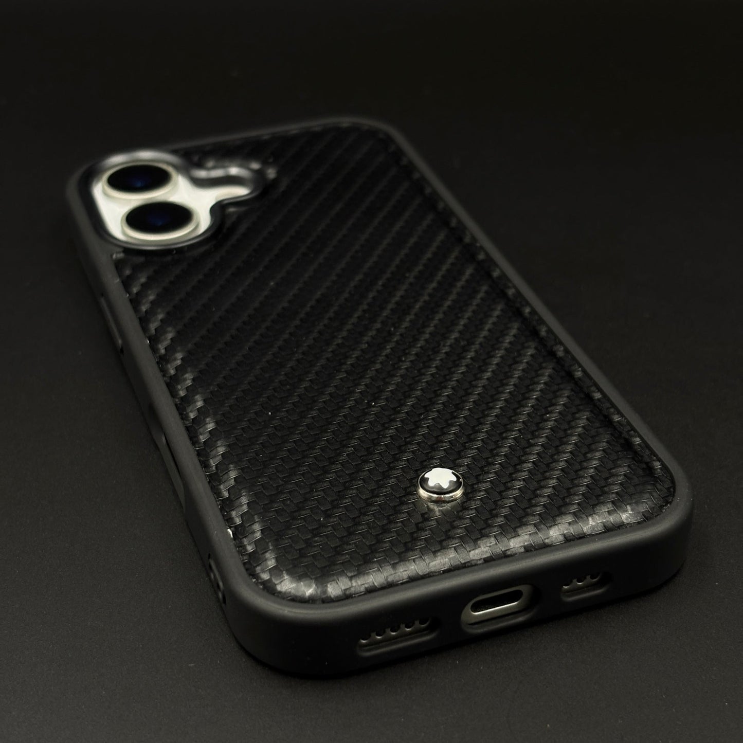 Carbon Fibre MB Logo Case for iPhone 17 | Luxury Embossed Leather Protection