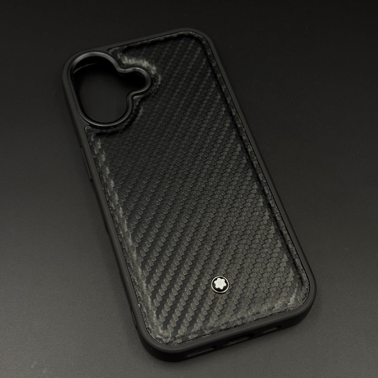 Carbon Fibre MB Logo Case for iPhone 17 | Luxury Embossed Leather Protection