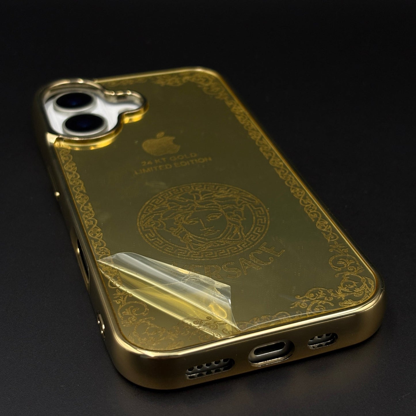 Handcrafted 24K Gold Plated Branded VS Logo Mobile Case Cover for iPhone 17 | Reflective Gold Finish