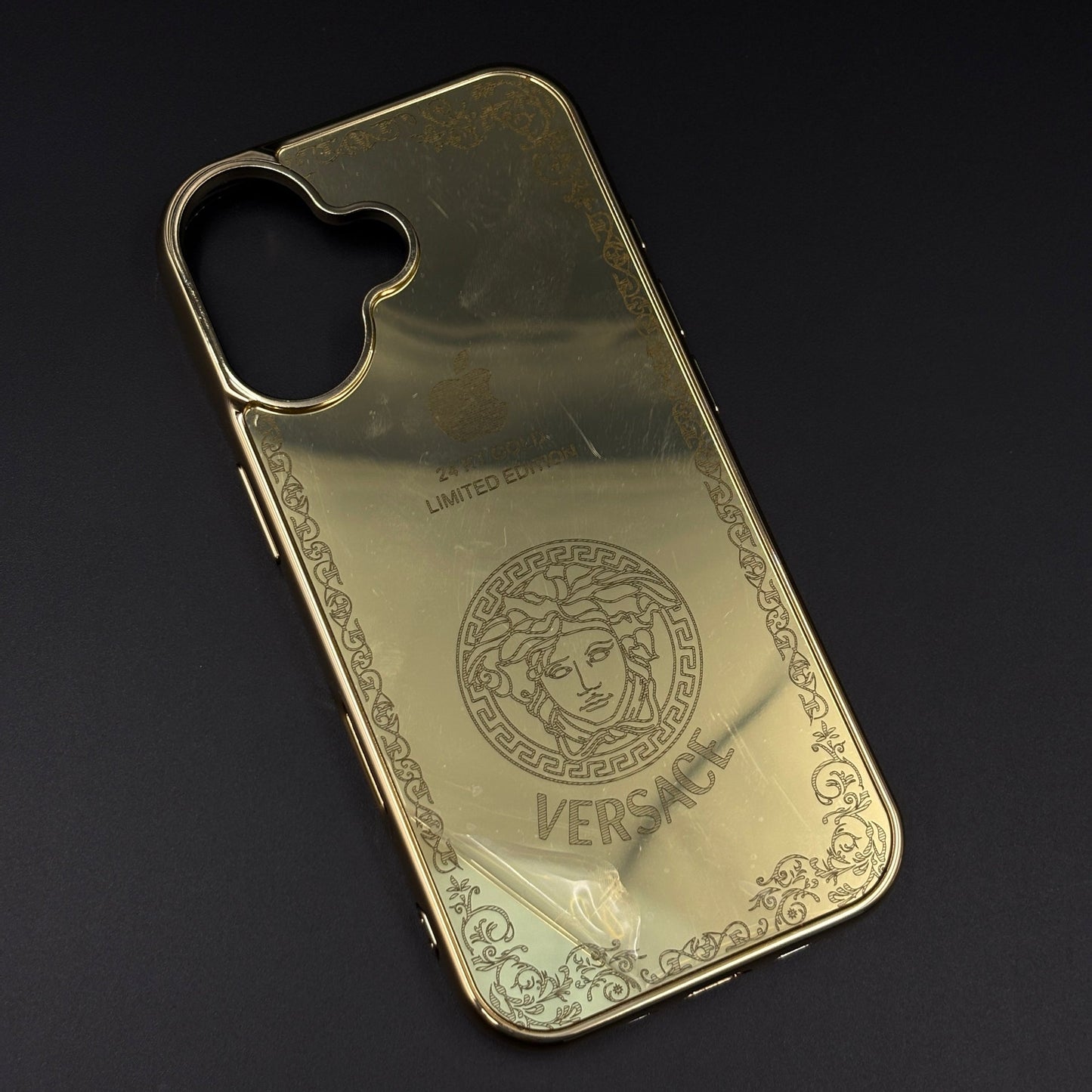 Handcrafted 24K Gold Plated Branded VS Logo Mobile Case Cover for iPhone 17 | Reflective Gold Finish