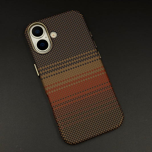 Carbon Texture Sunset Stripe Mobile Case Cover for iPhone 17 | Rare Aramid Texture Finish | Real Carbon Fibre Feel | Hidden MagSafe
