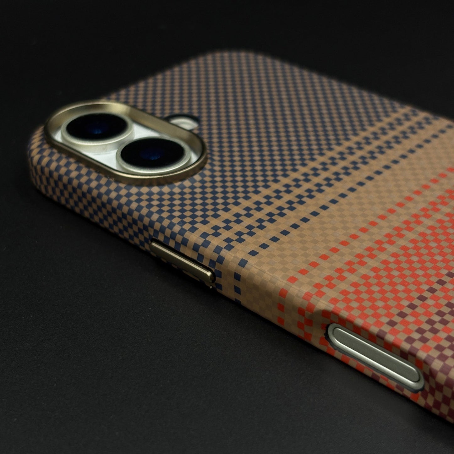 Carbon Texture Sunset Stripe Mobile Case Cover for iPhone 17 | Rare Aramid Texture Finish | Real Carbon Fibre Feel | Hidden MagSafe