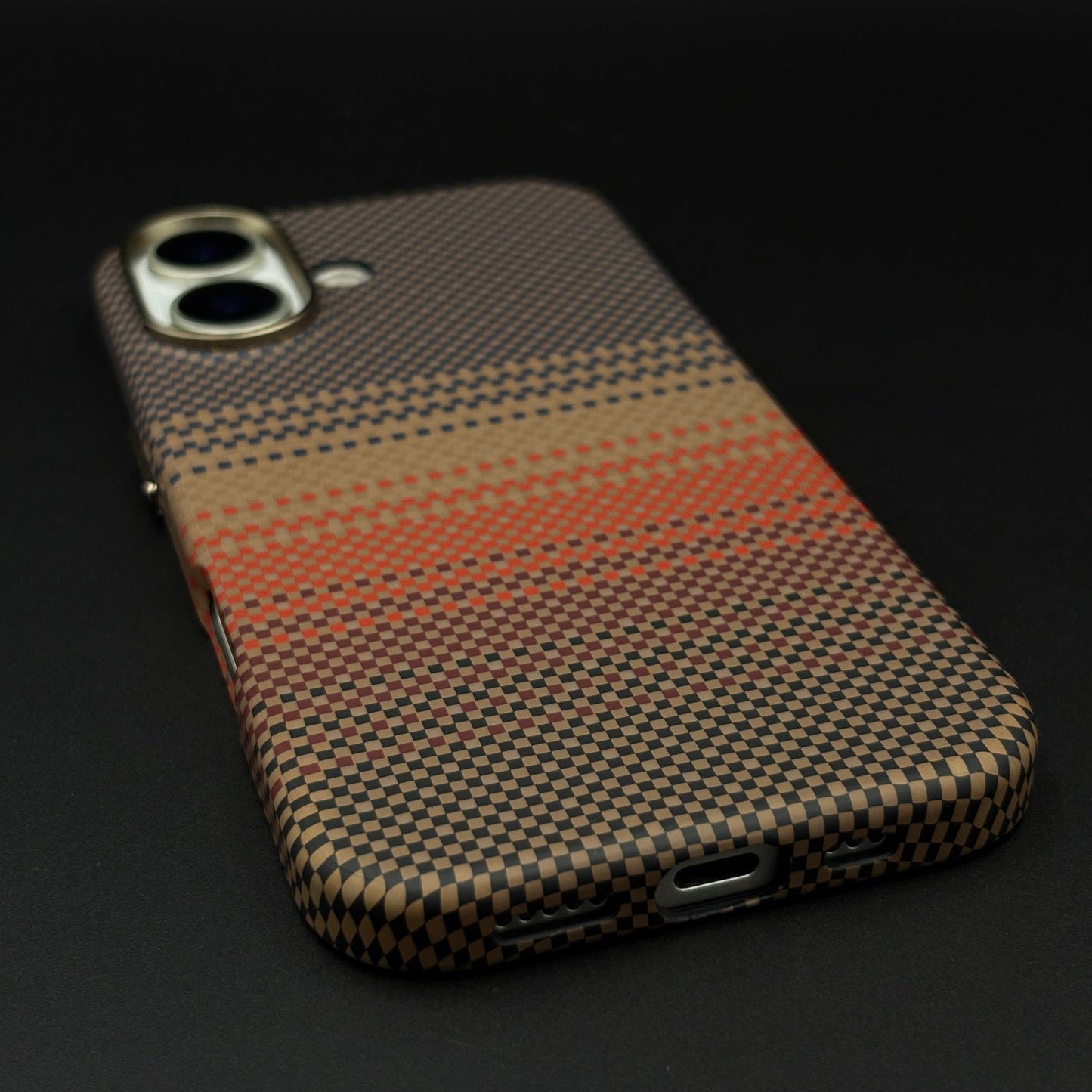 Carbon Texture Sunset Stripe Mobile Case Cover for iPhone 17 | Rare Aramid Texture Finish | Real Carbon Fibre Feel | Hidden MagSafe