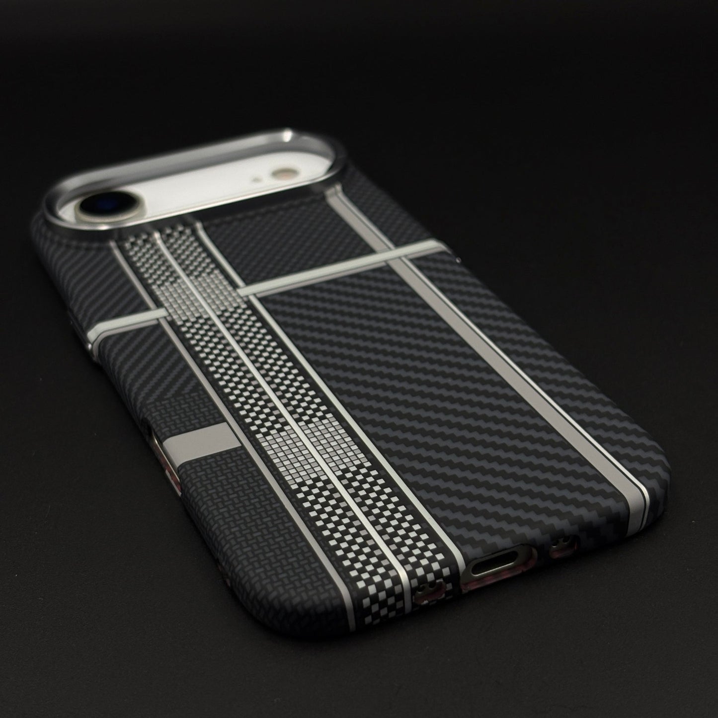 Striped Black Slim Mobile Case Cover for iPhone 17 Air | Rare Aramid Texture Finish | Real Carbon Fibre Feel | Hidden MagSafe