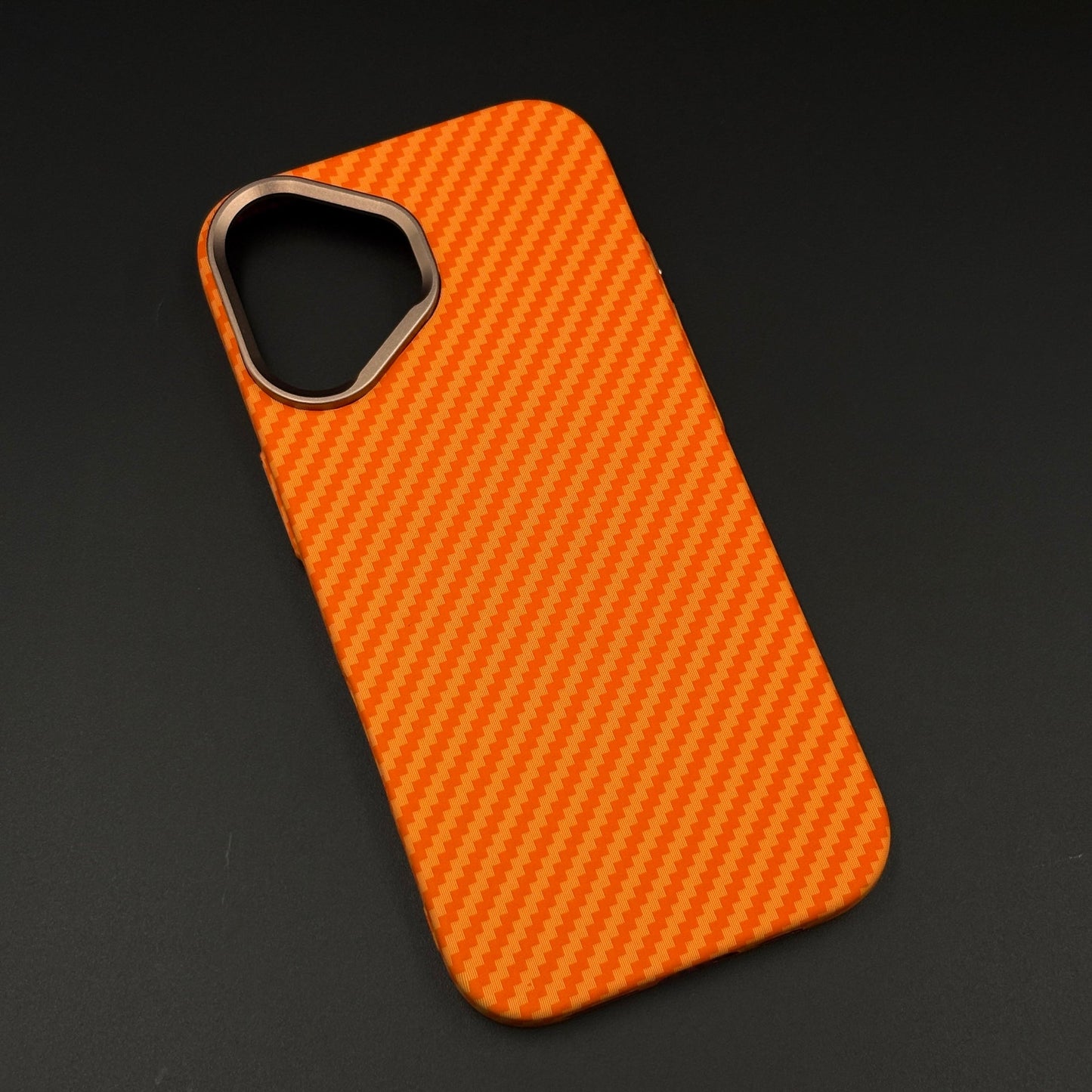 Carbon Fiber Orange Slim Mobile Case Cover for iPhone 17 | Rare Aramid Texture Finish | Real Carbon Fibre Feel | Hidden MagSafe