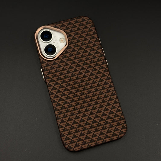 Brown Geometric Slim Mobile Case Cover for iPhone 17 | Rare Aramid Texture Finish | Real Carbon Fibre Feel | Hidden MagSafe