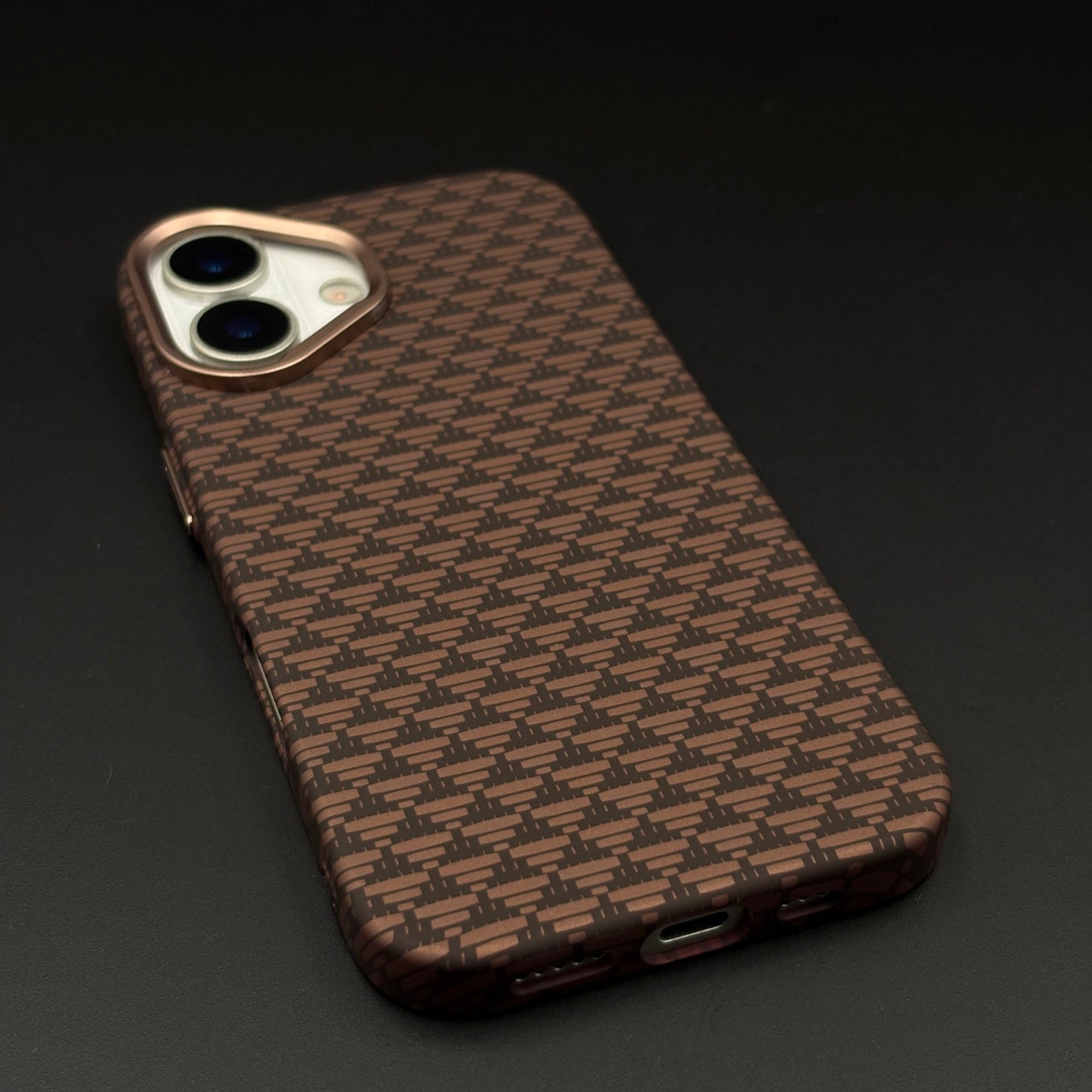 Brown Geometric Slim Mobile Case Cover for iPhone 17 | Rare Aramid Texture Finish | Real Carbon Fibre Feel | Hidden MagSafe