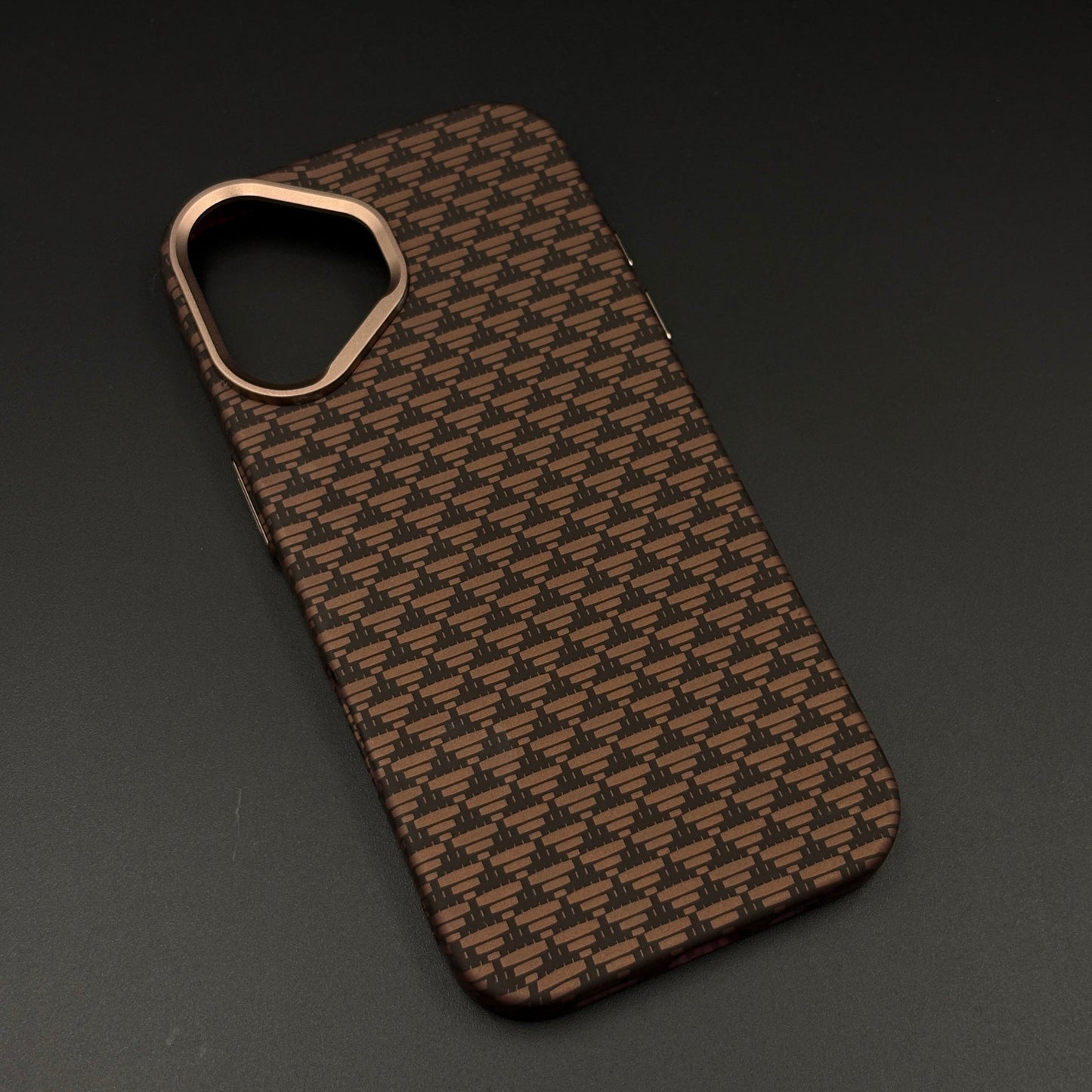 Brown Geometric Slim Mobile Case Cover for iPhone 17 | Rare Aramid Texture Finish | Real Carbon Fibre Feel | Hidden MagSafe