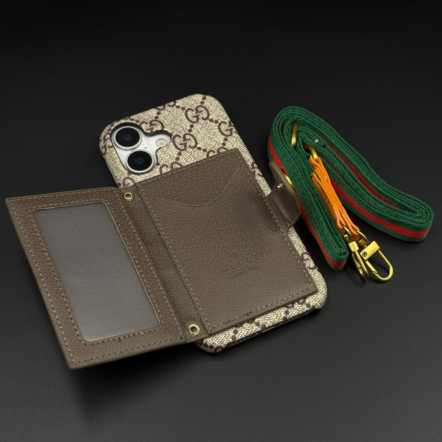 Luxury GG Wallet Case with Sling for iPhone 17 | Crossbody Strap | Card Holder