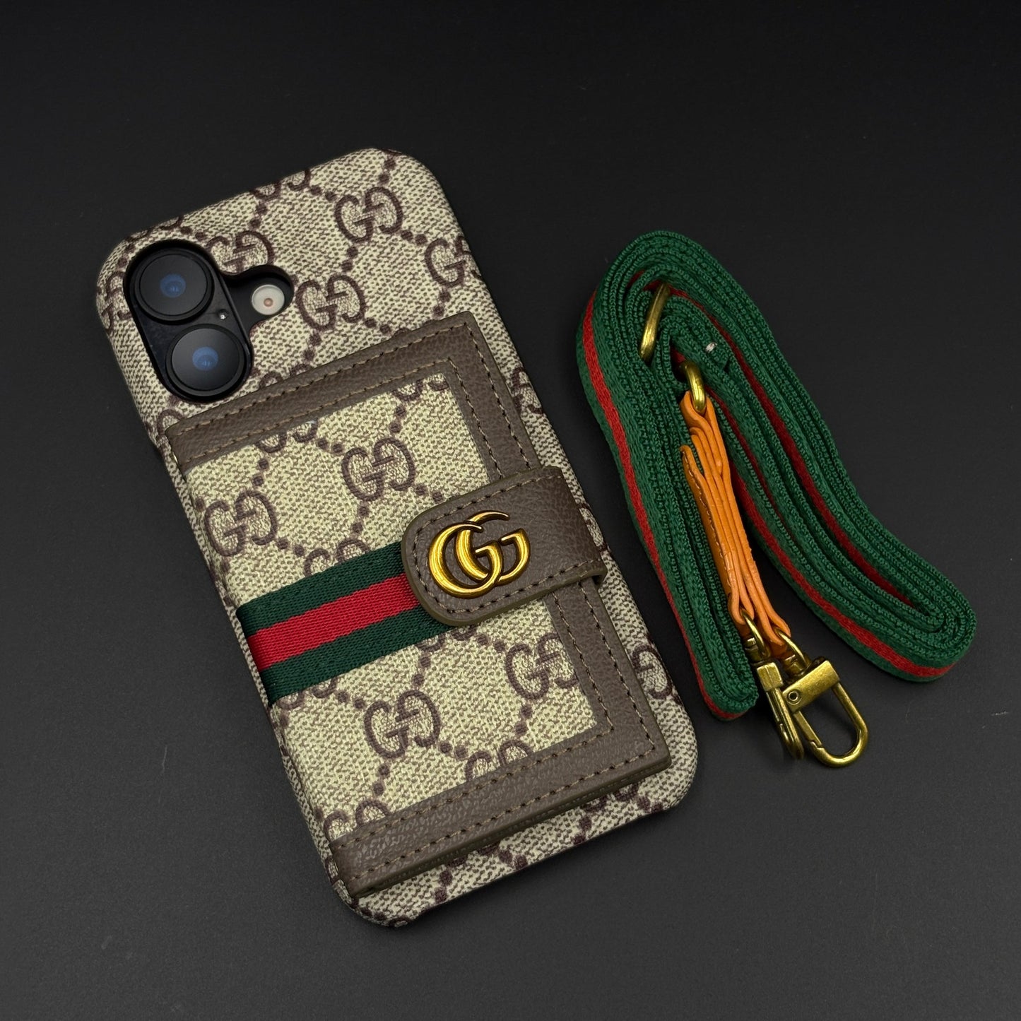 Luxury GG Wallet Case with Sling for iPhone 17 | Crossbody Strap | Card Holder