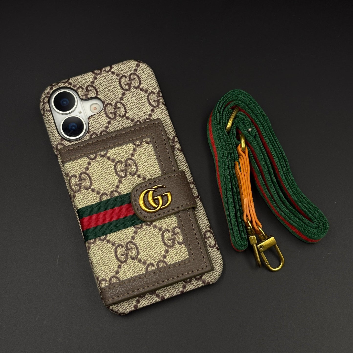 Luxury GG Wallet Case with Sling for iPhone 17 | Crossbody Strap | Card Holder