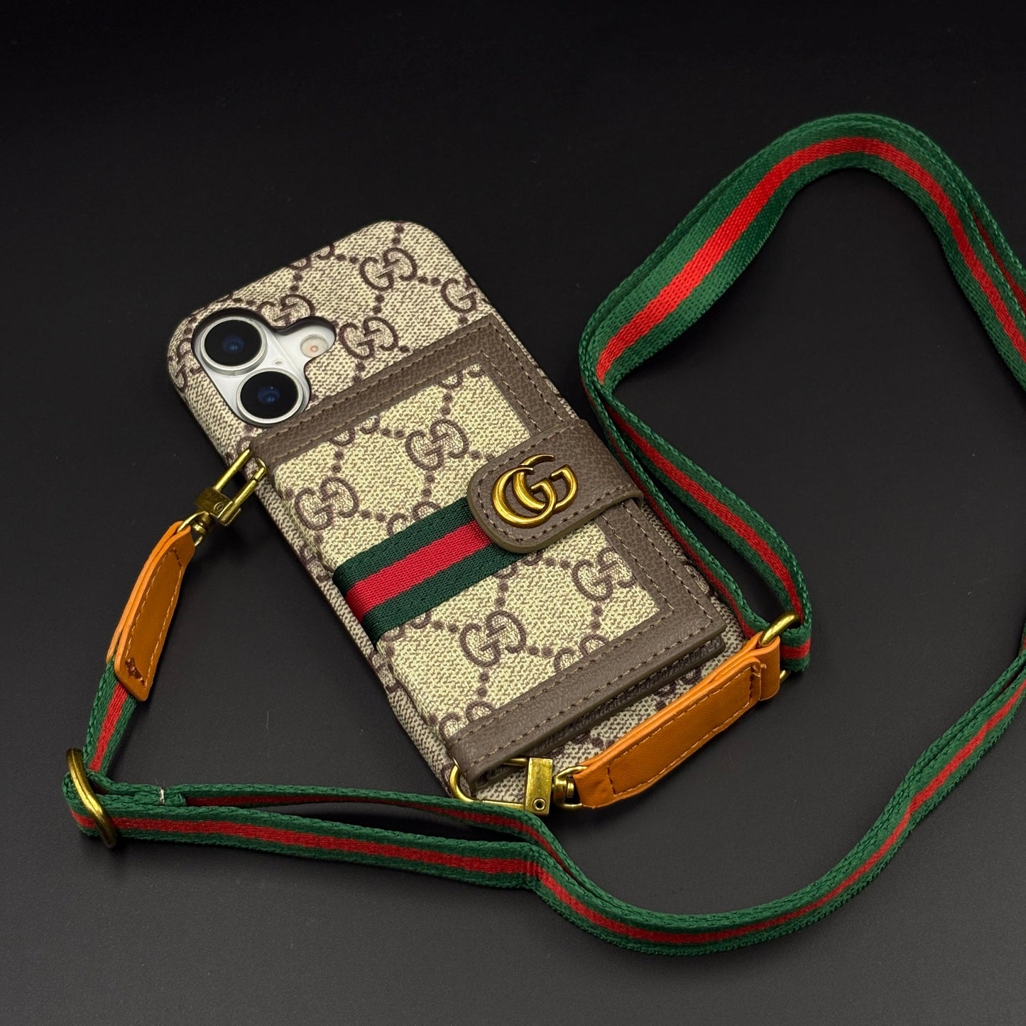 Luxury GG Wallet Case with Sling for iPhone 17 | Crossbody Strap | Card Holder