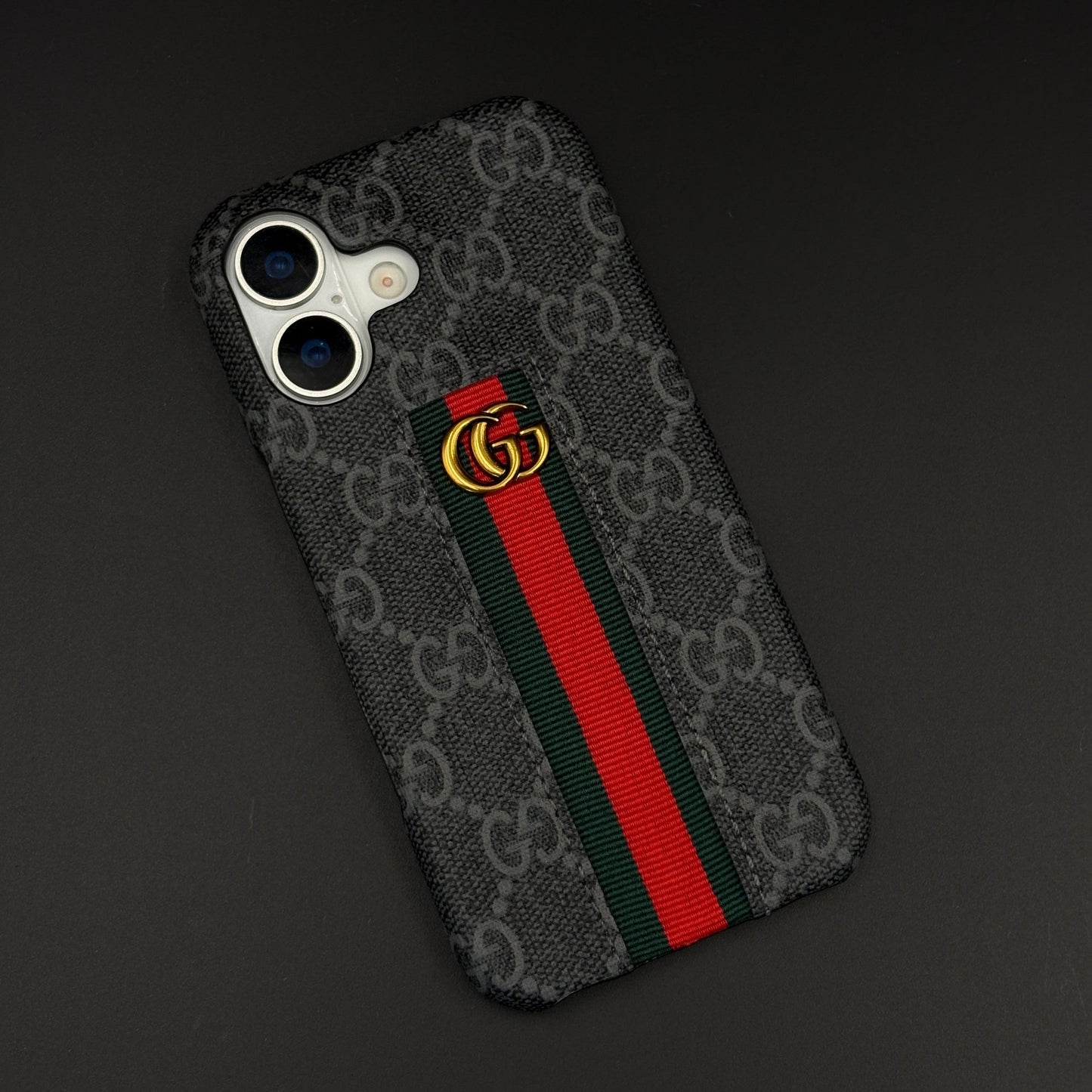 GG Embossed Stripe Black Case for iPhone | Classic Monogram Premium Designer Cover