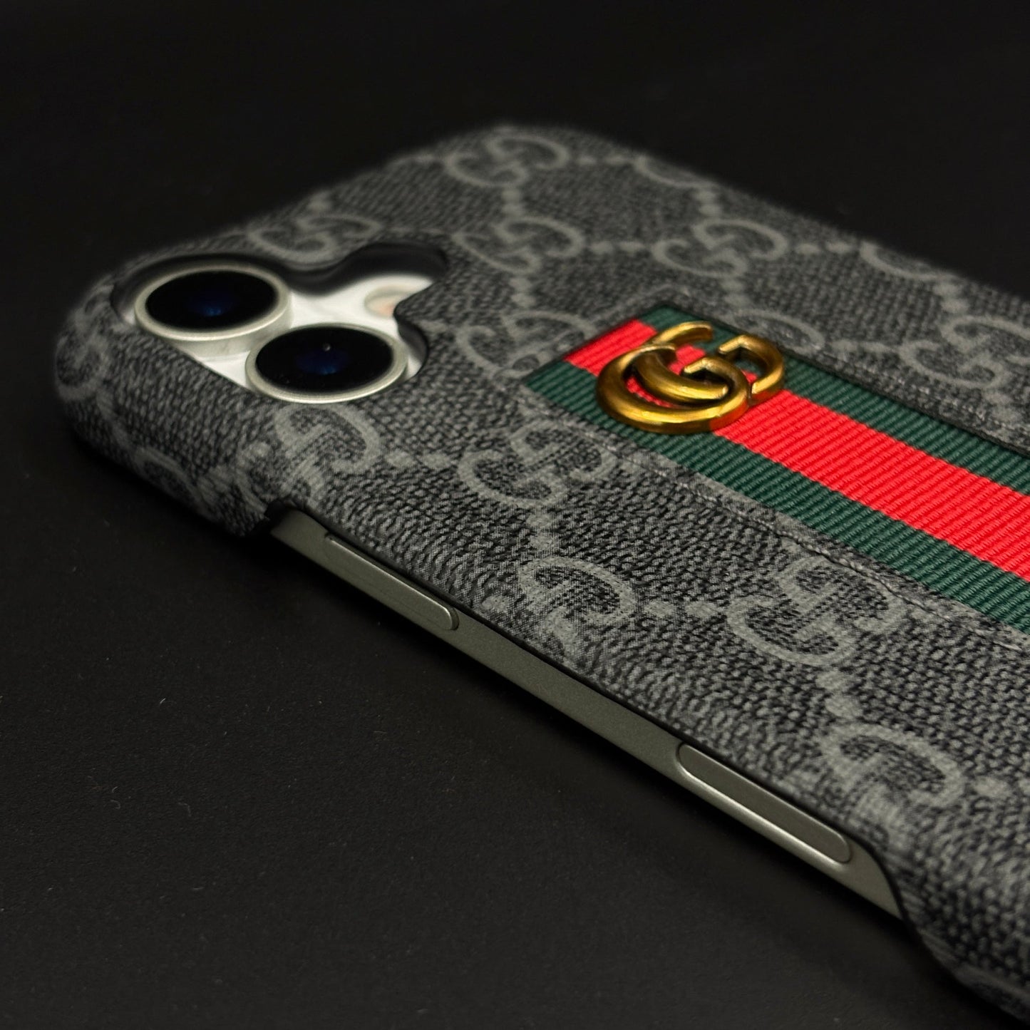 GG Embossed Stripe Black Case for iPhone | Classic Monogram Premium Designer Cover