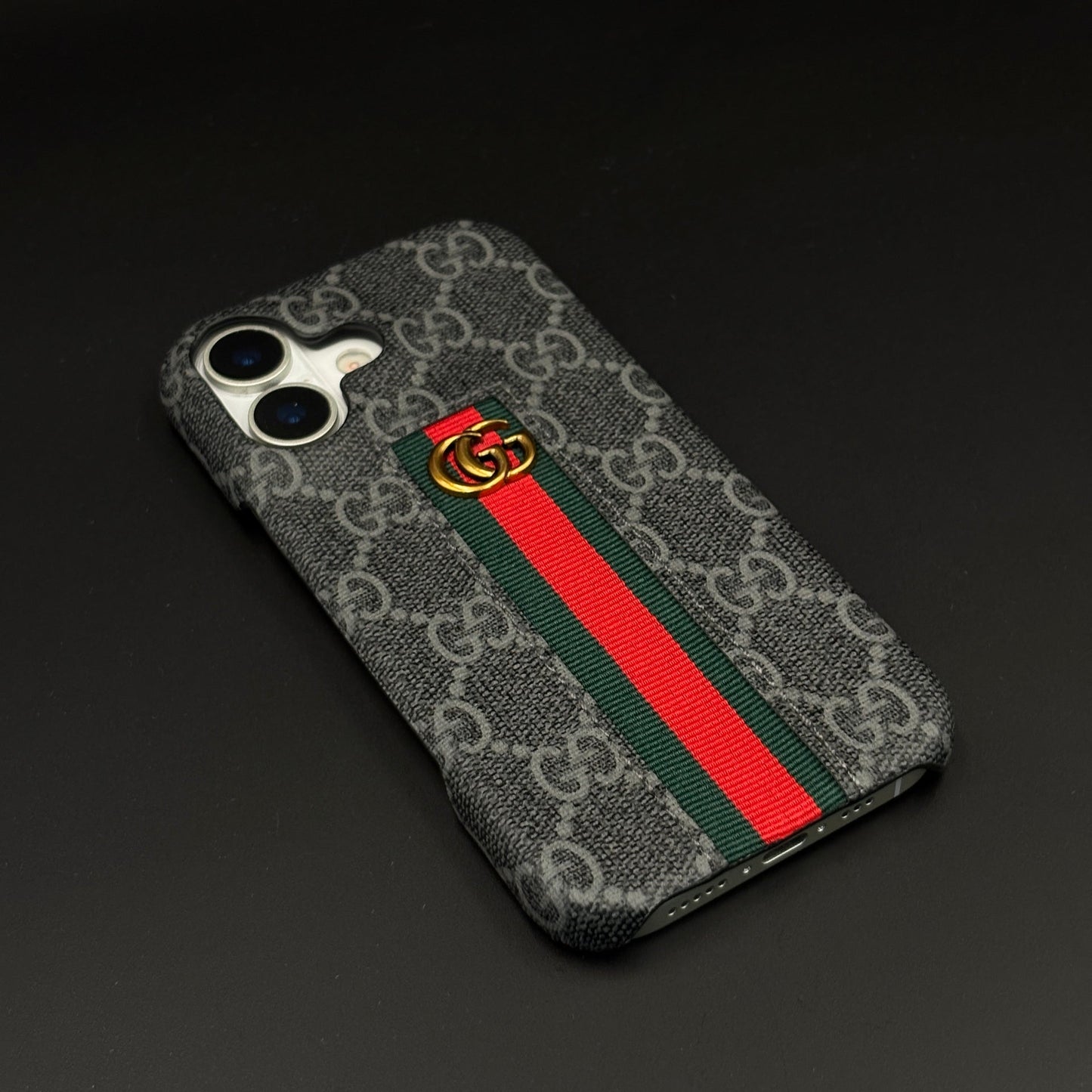 GG Embossed Stripe Black Case for iPhone | Classic Monogram Premium Designer Cover