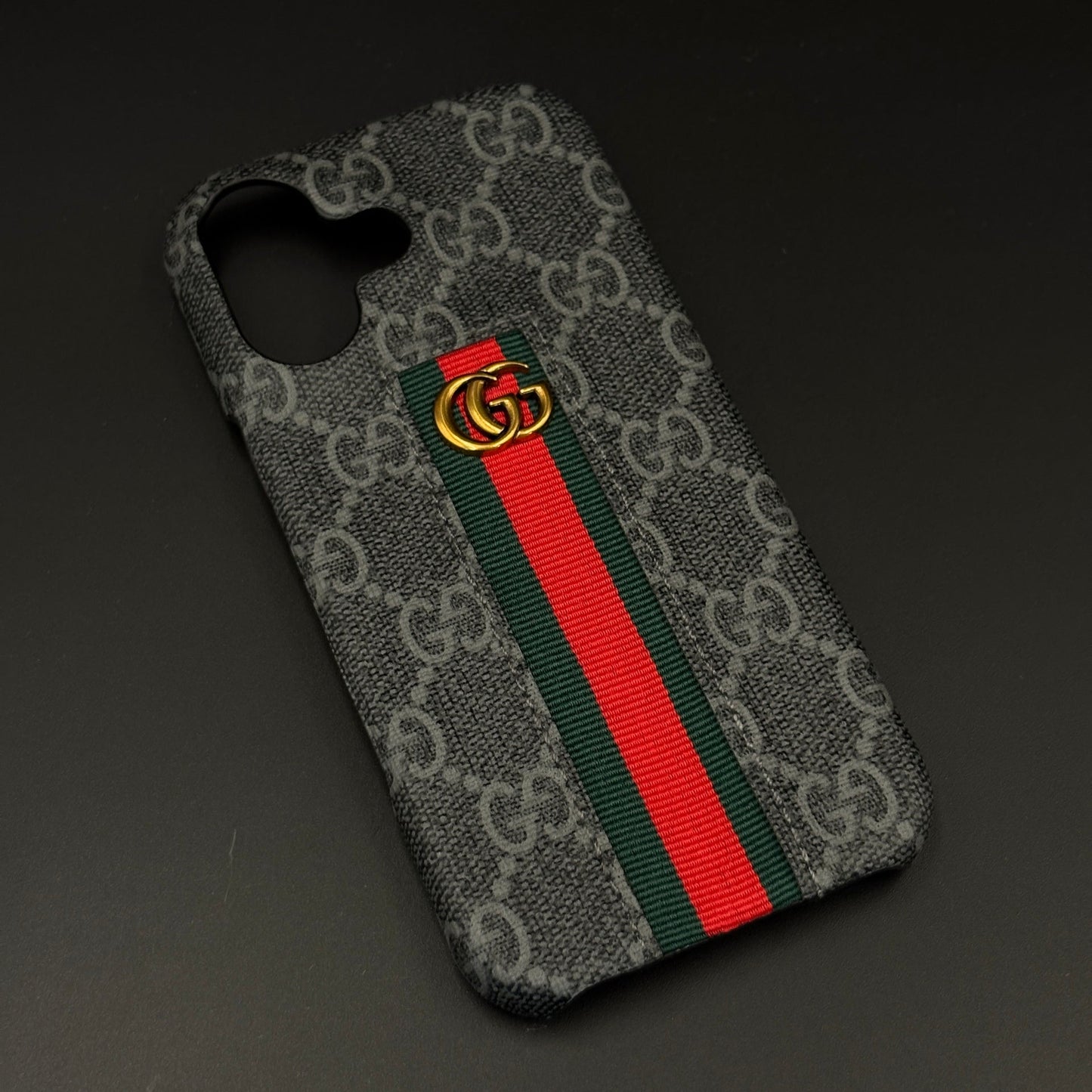 GG Embossed Stripe Black Case for iPhone | Classic Monogram Premium Designer Cover