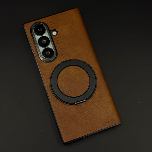 Leather Flip Case with Metal Rotating Stand & MagSafe for Samsung Galaxy Z Fold 6