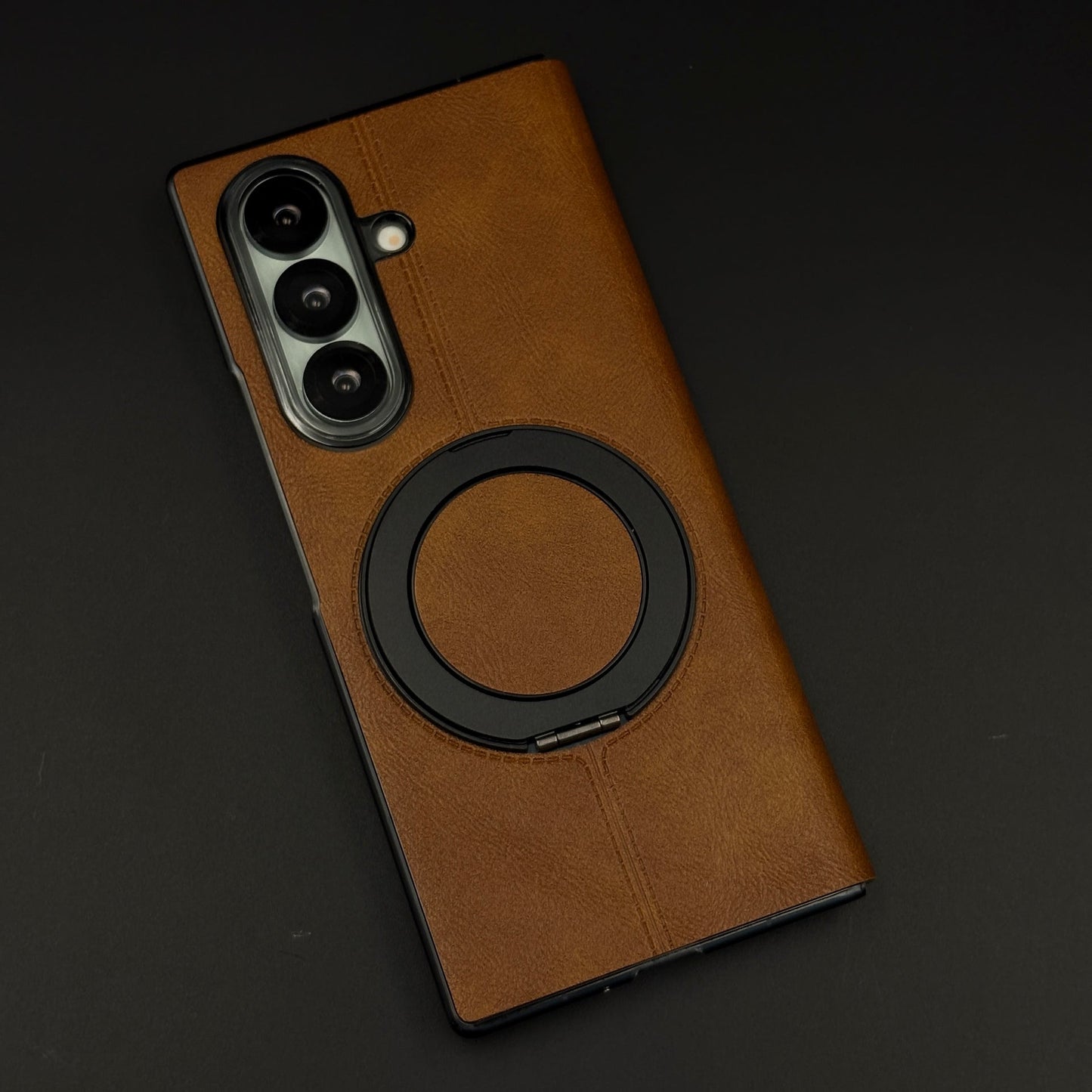 Leather Flip Case with Metal Rotating Stand & MagSafe for Samsung Galaxy Z Fold 5