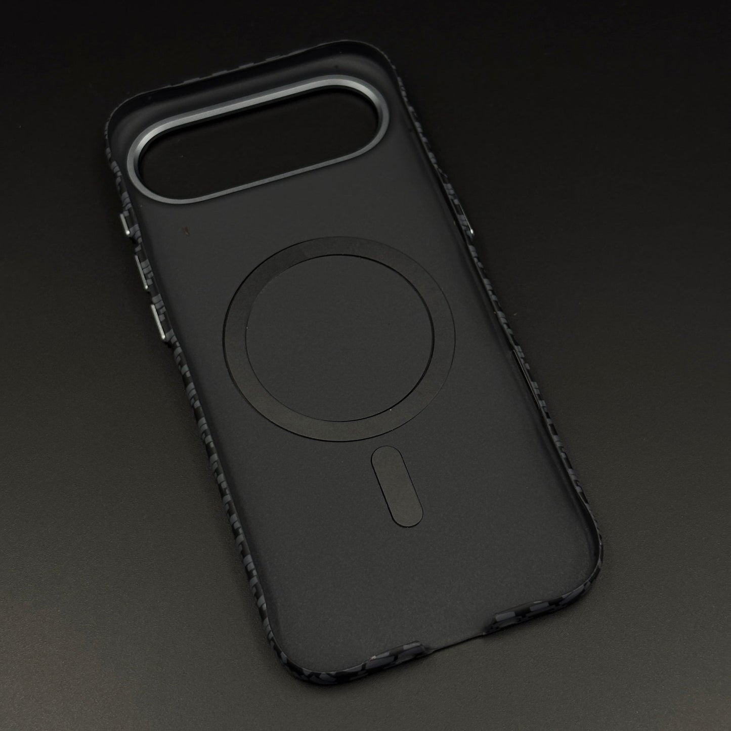 Black Geometric Slim Mobile Case Cover for iPhone 17 Air | Rare Aramid Texture Finish | Real Carbon Fibre Feel | Hidden MagSafe