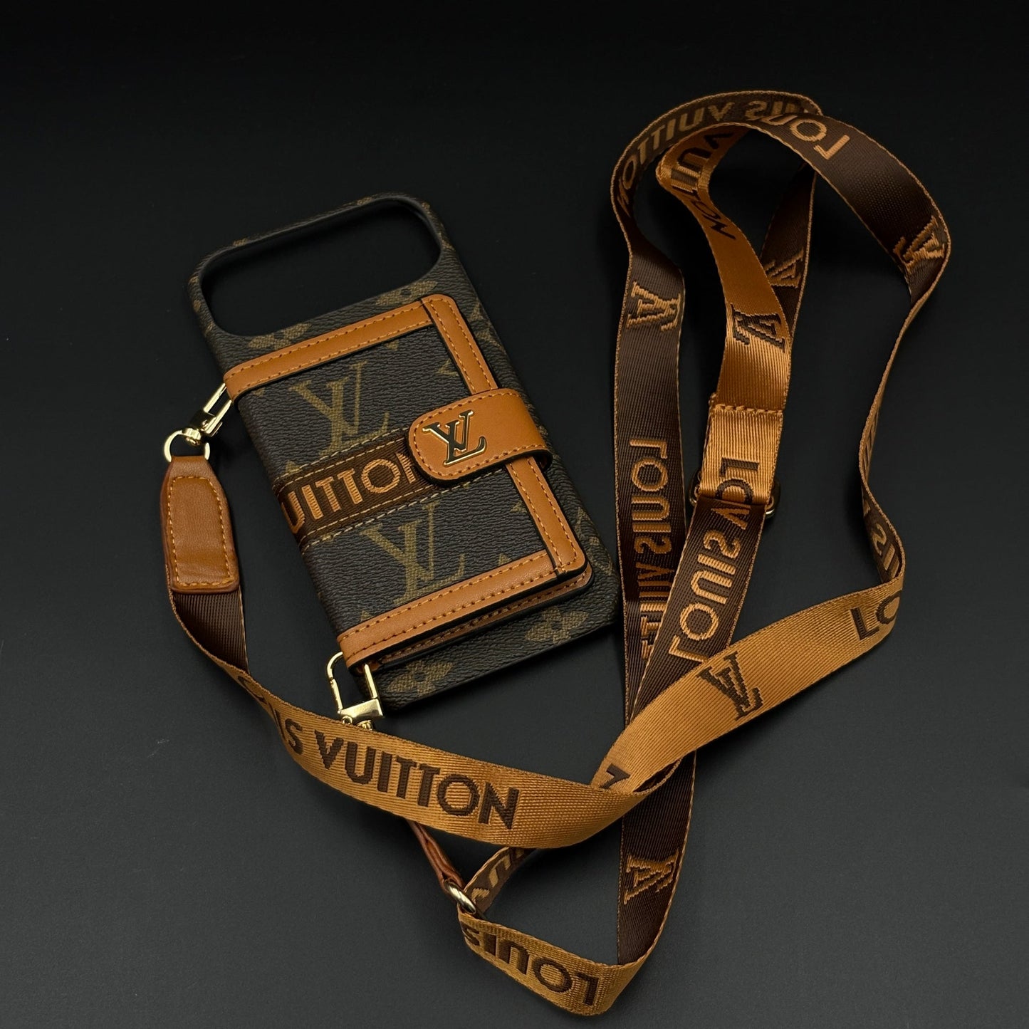 Luxury Monogram Cardholder Wallet Case with Crossbody Sling for iPhone 17 Air | Designer Brown Edition