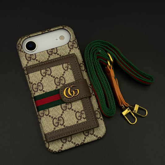 Luxury GG Wallet Case with Sling for iPhone 17 Air | Crossbody Strap | Card Holder