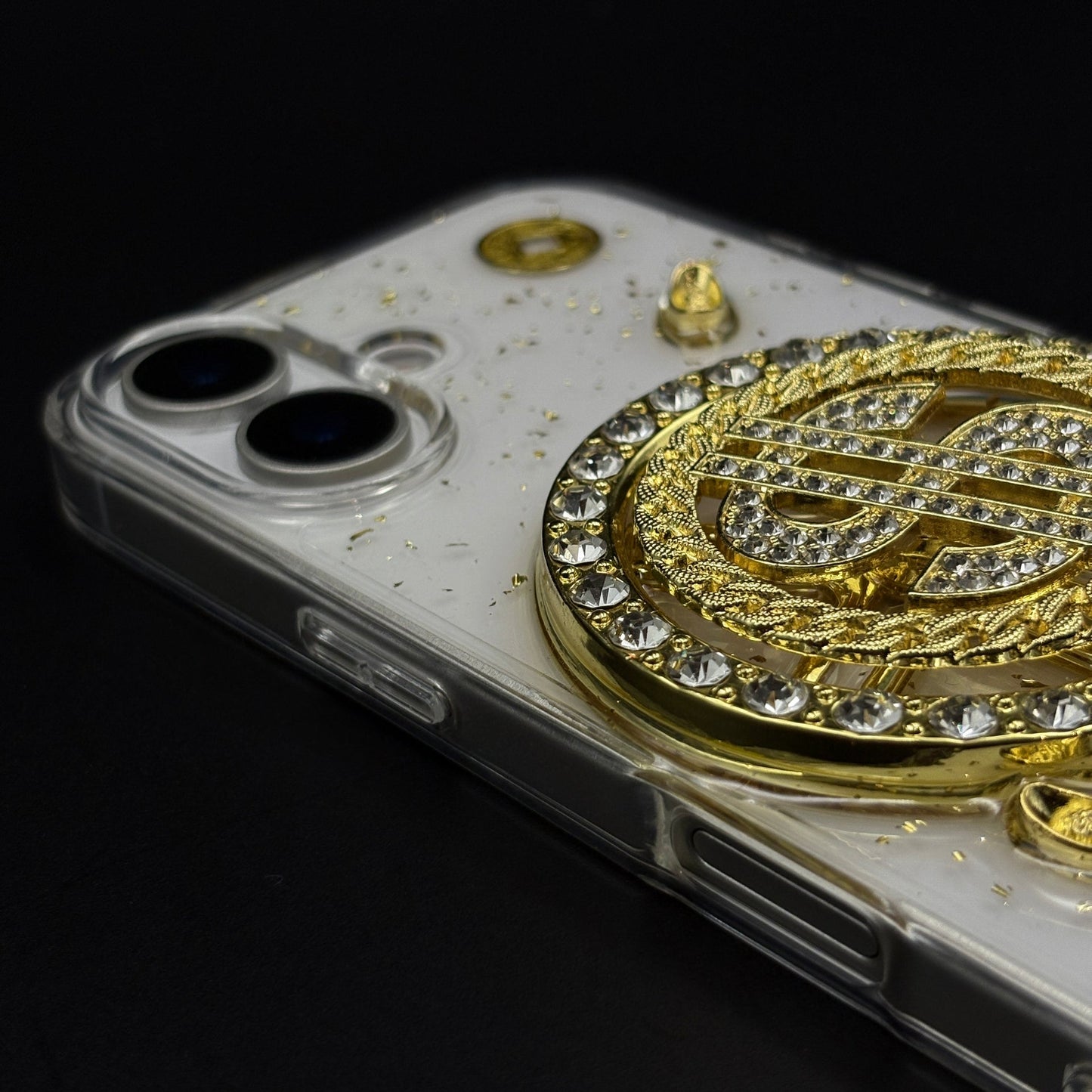 Luxury Rotating Dollar Case for iPhone 17 | Gold Bling Coin Design with Beaded Wrist Strap