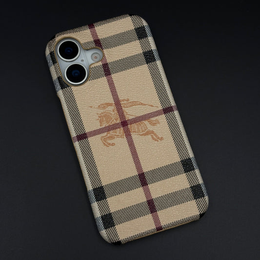 BBRY Branded Fine Leather Mobile Case Cover for iPhone 17 | Classic British Style Check Leather