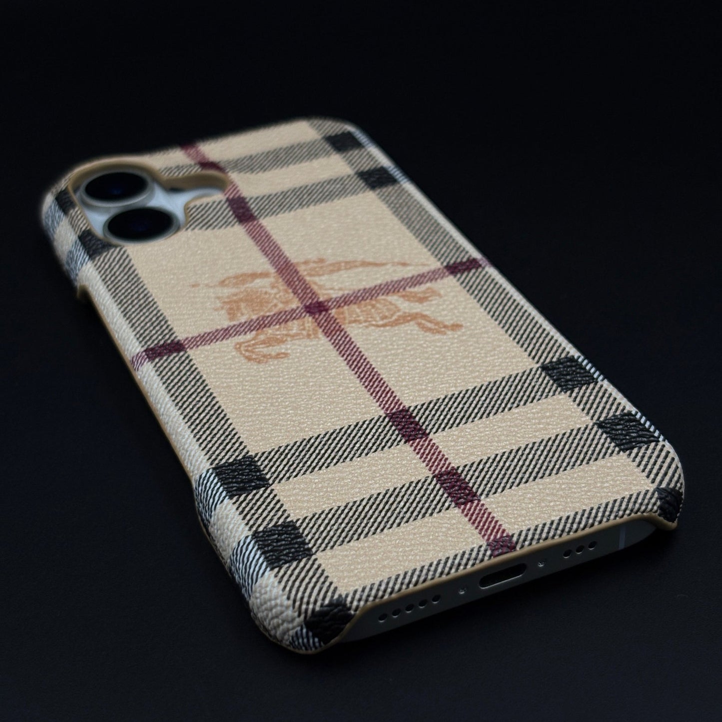 BBRY Branded Fine Leather Mobile Case Cover for iPhone 17 | Classic British Style Check Leather