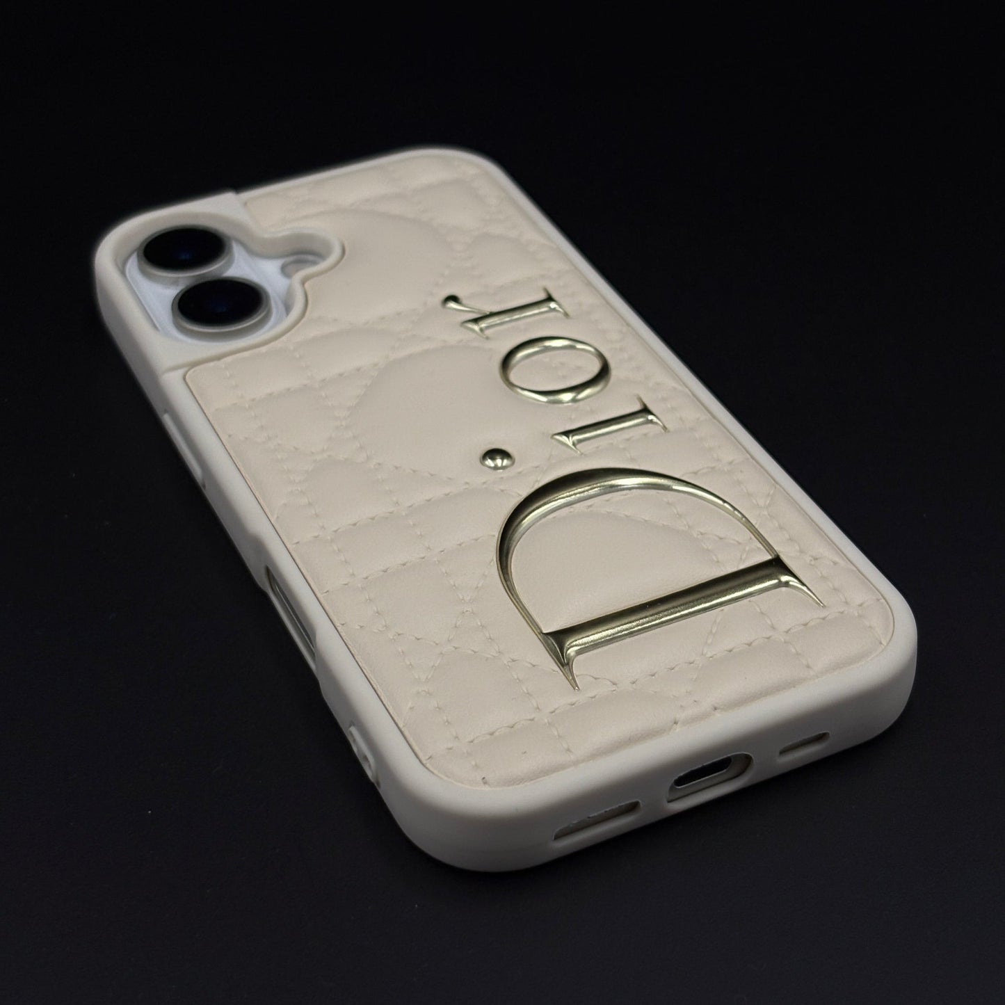 Luxury Brand CD Puffer Leather Case for iPhone 17 | Quilted Designer Protective Cover