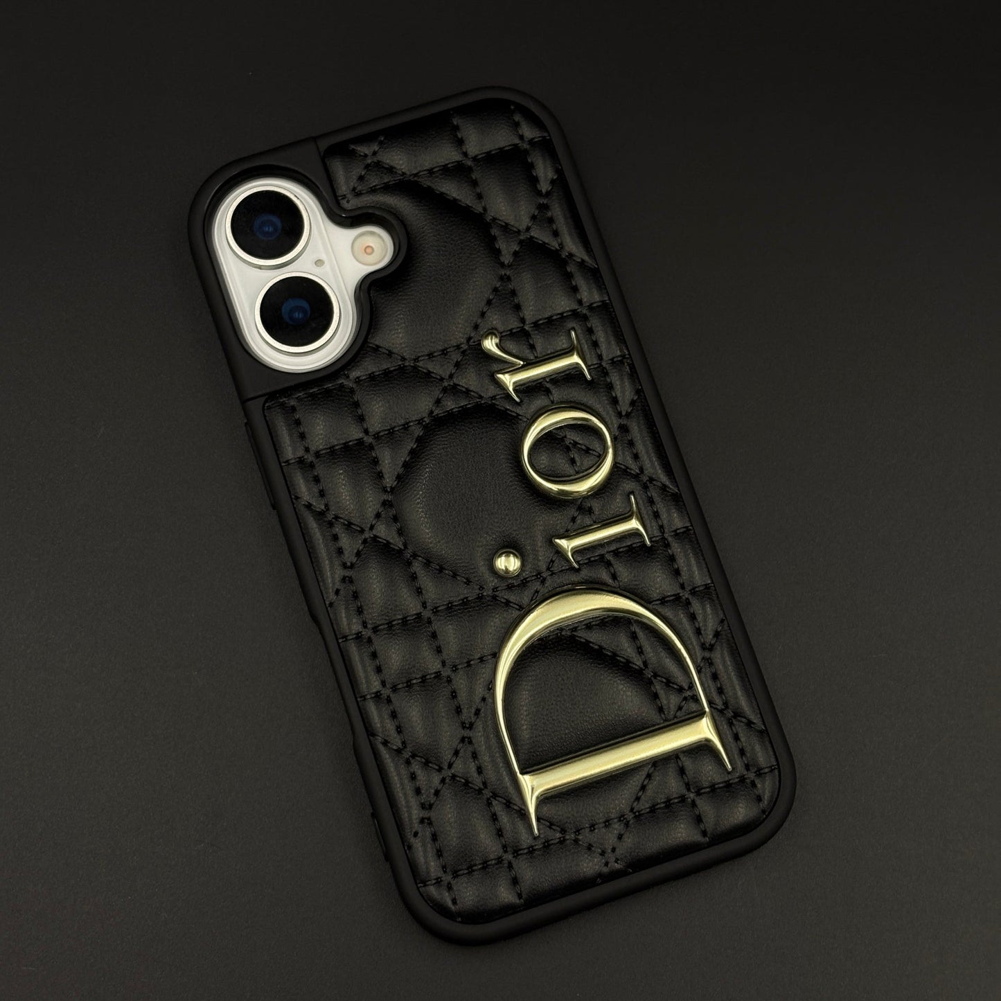 Luxury Brand CD Puffer Leather Case for iPhone 17 | Quilted Designer Protective Cover