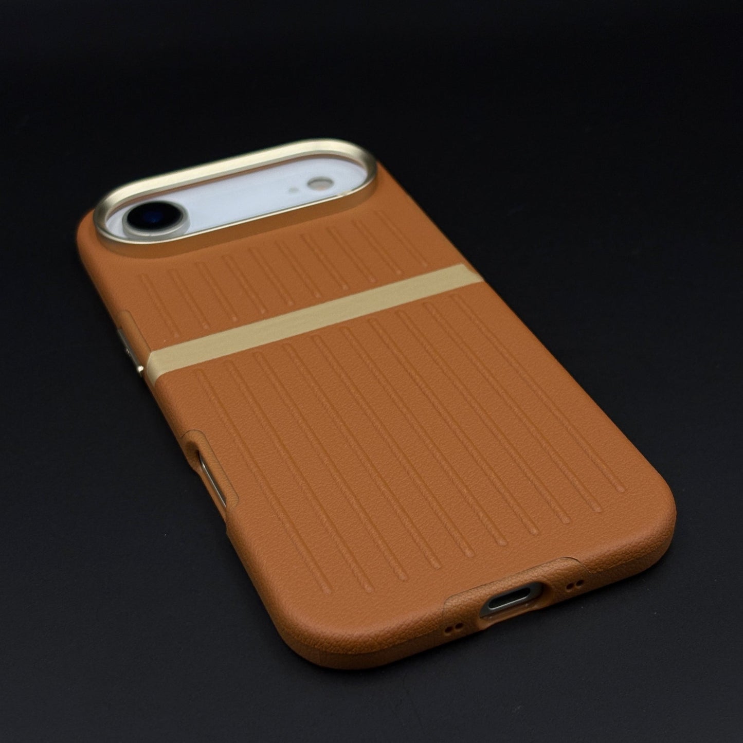 Striped Grip Hidden MagSafe Leather Case for iPhone 17 Air | Premium Camera Frame Back Cover