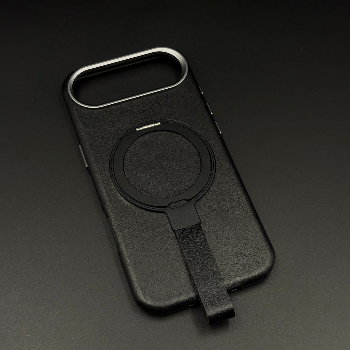 Leather MagSafe Ring Stand Case with Strap for iPhone 17 Air | Slim Grip Holder Cover