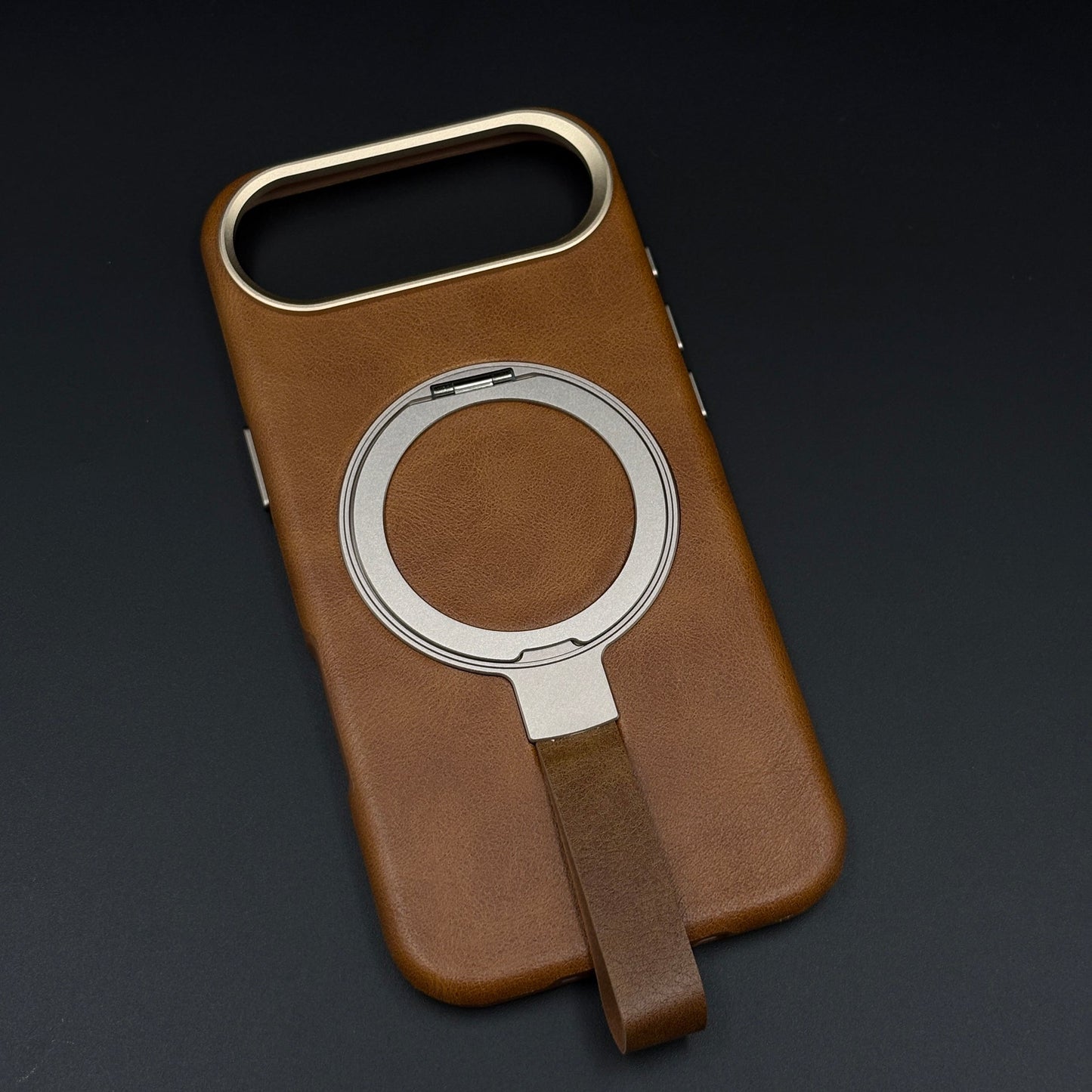 Leather MagSafe Ring Stand Case with Strap for iPhone 17 Air | Slim Grip Holder Cover
