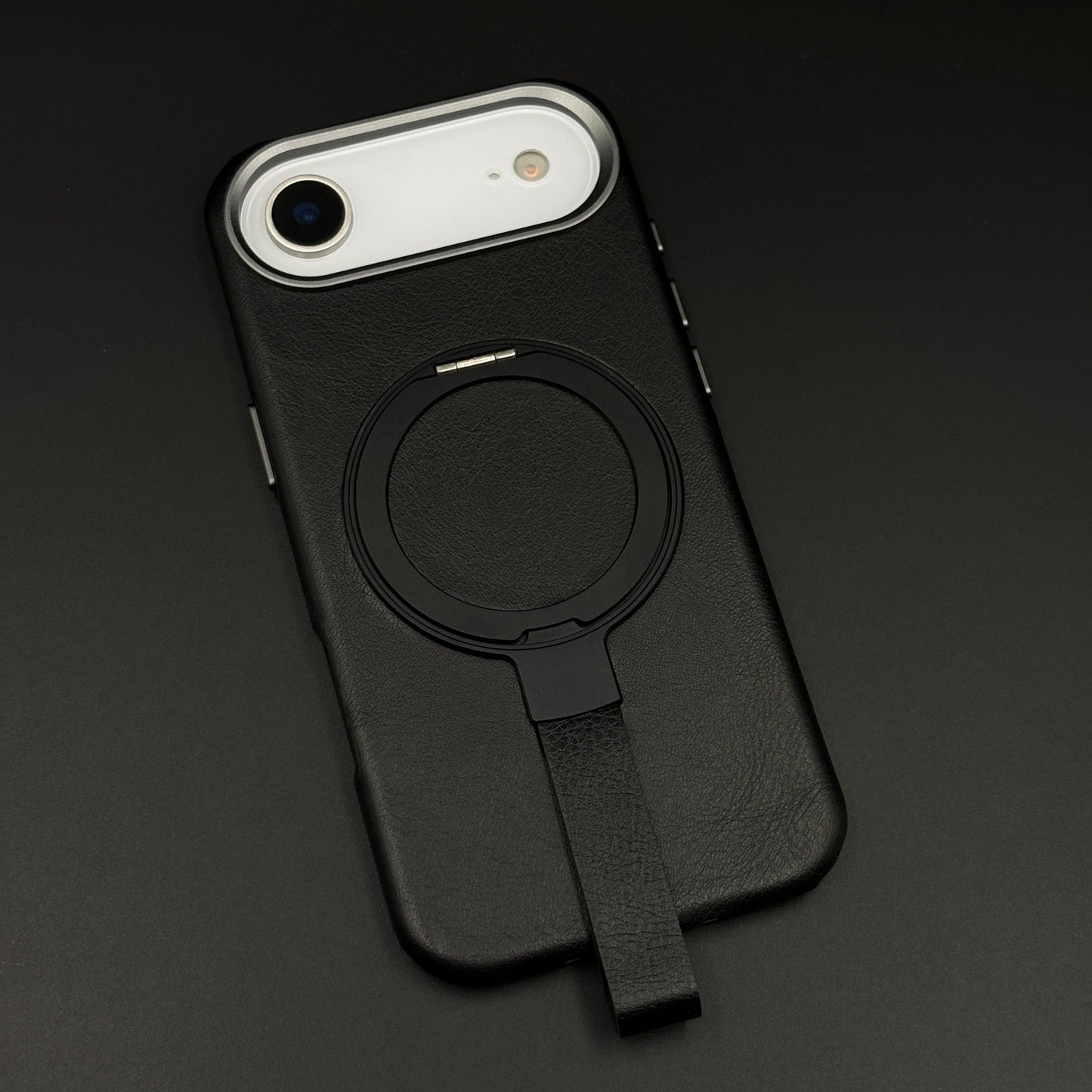 Leather MagSafe Ring Stand Case with Strap for iPhone 17 Air | Slim Grip Holder Cover