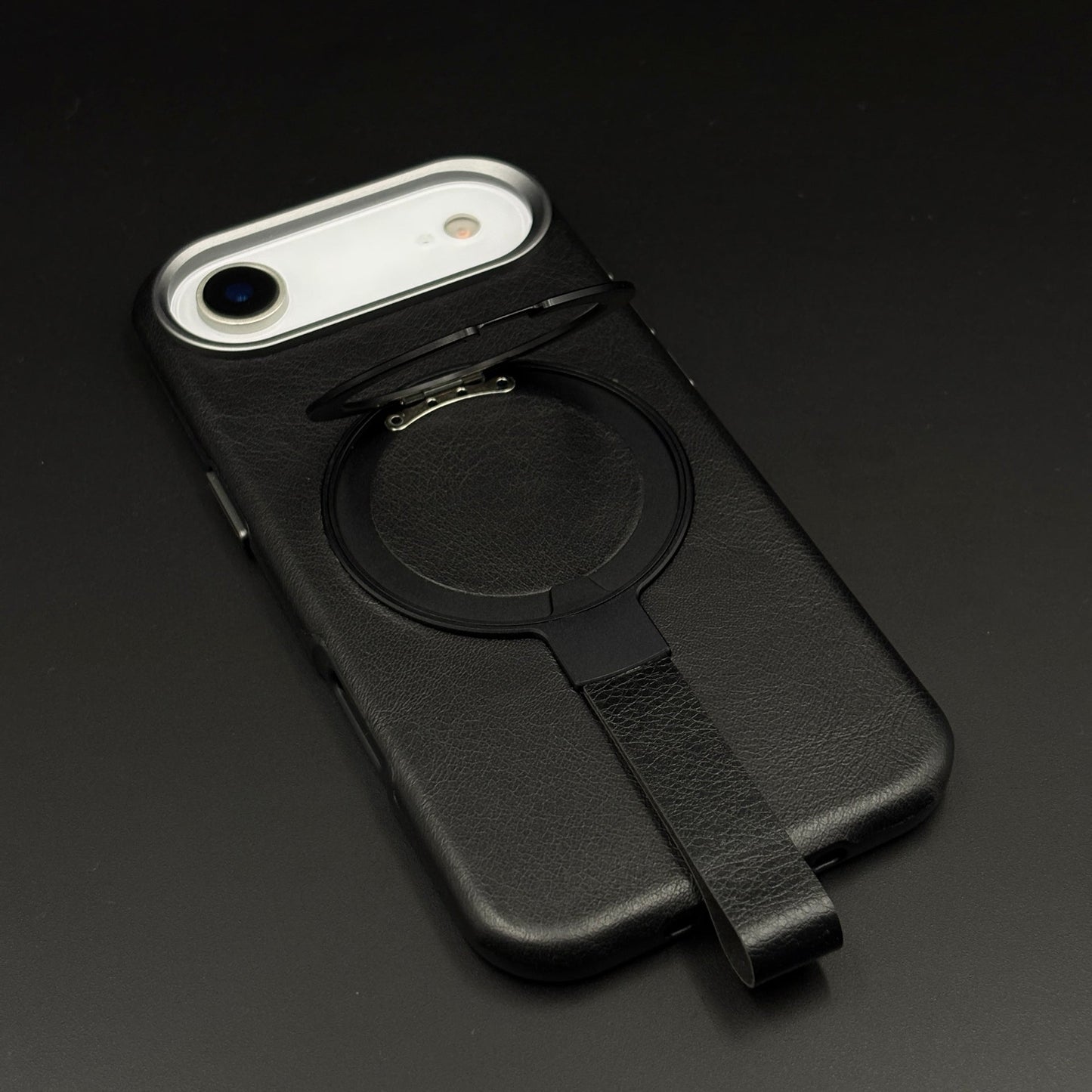 Leather MagSafe Ring Stand Case with Strap for iPhone 17 Air | Slim Grip Holder Cover