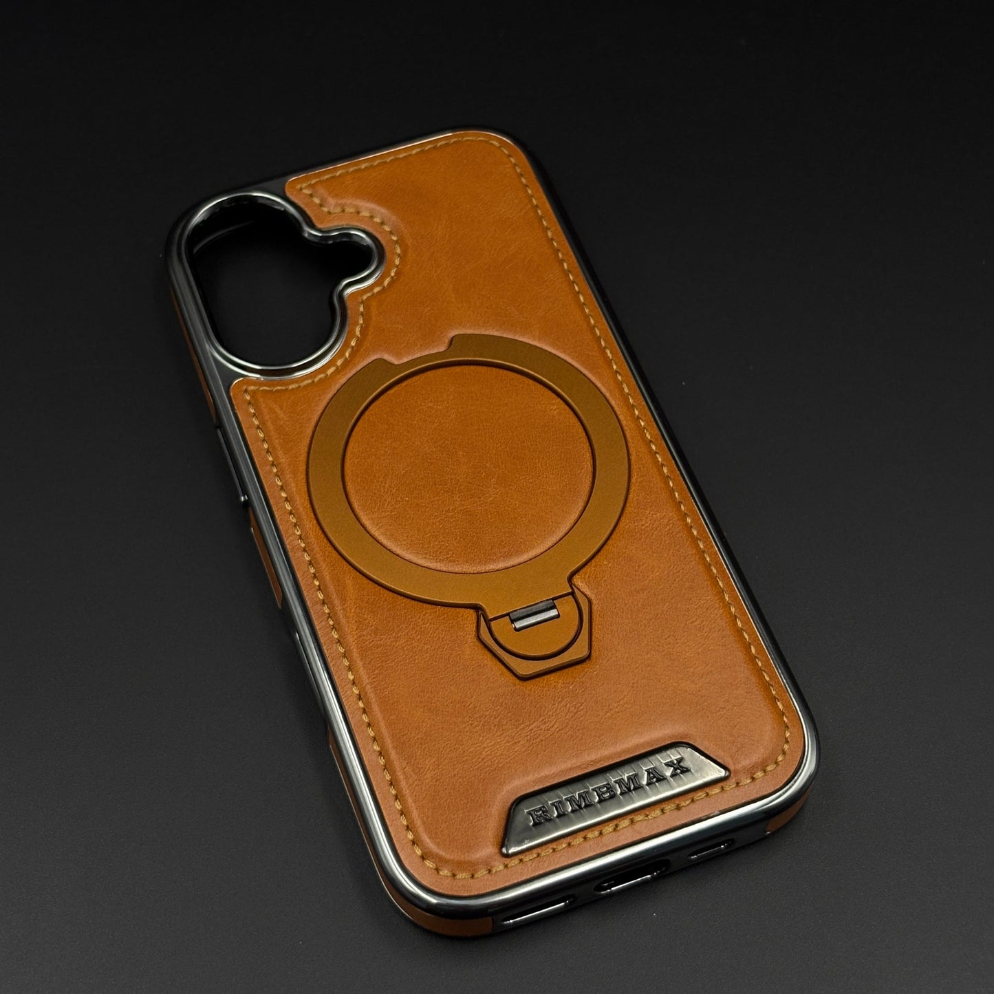 Leather Phone Case Cover with Metal Rotating Stand & MagSafe for iPhone 17 | Premium 360° Kickstand Edition