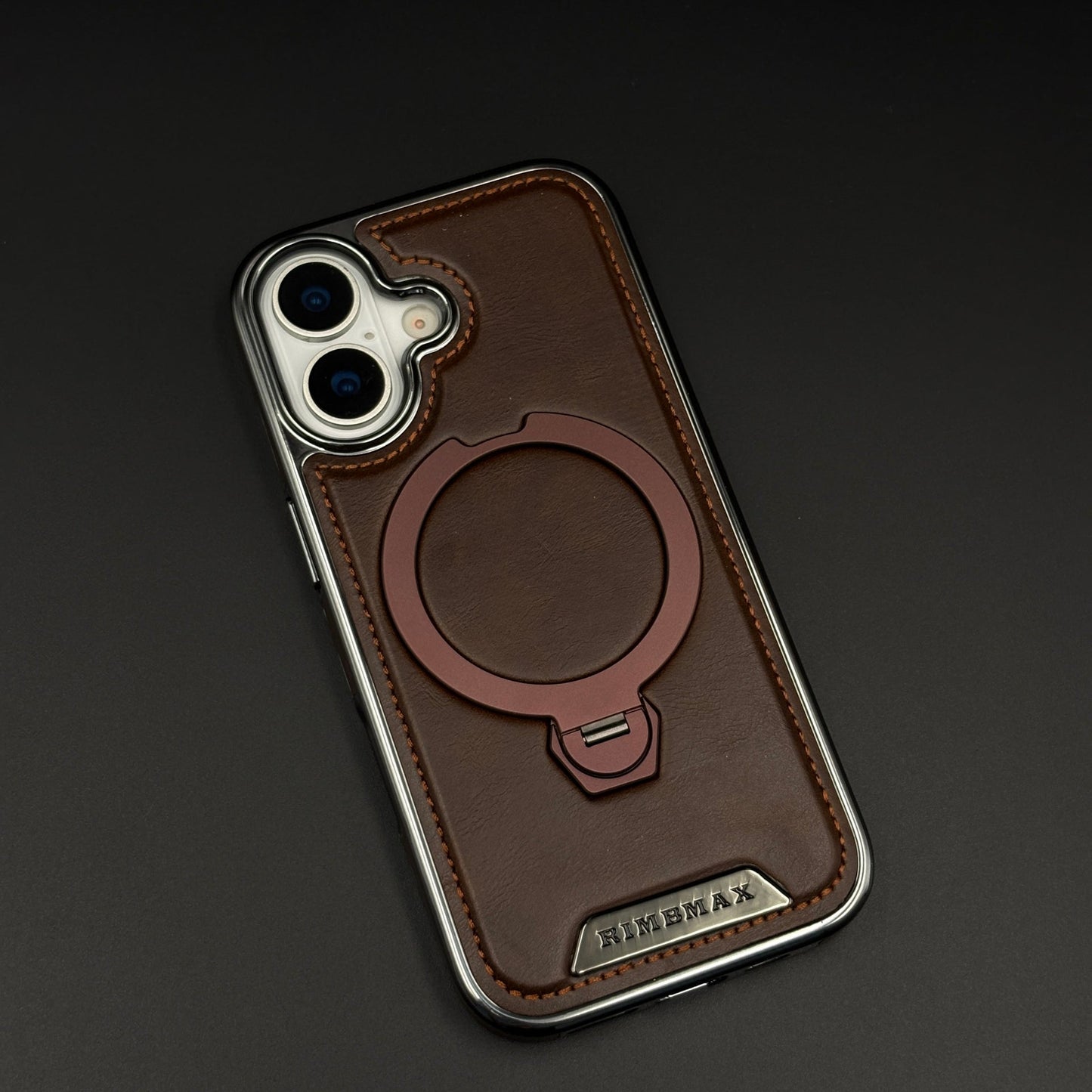 Leather Phone Case Cover with Metal Rotating Stand & MagSafe for iPhone 17 | Premium 360° Kickstand Edition