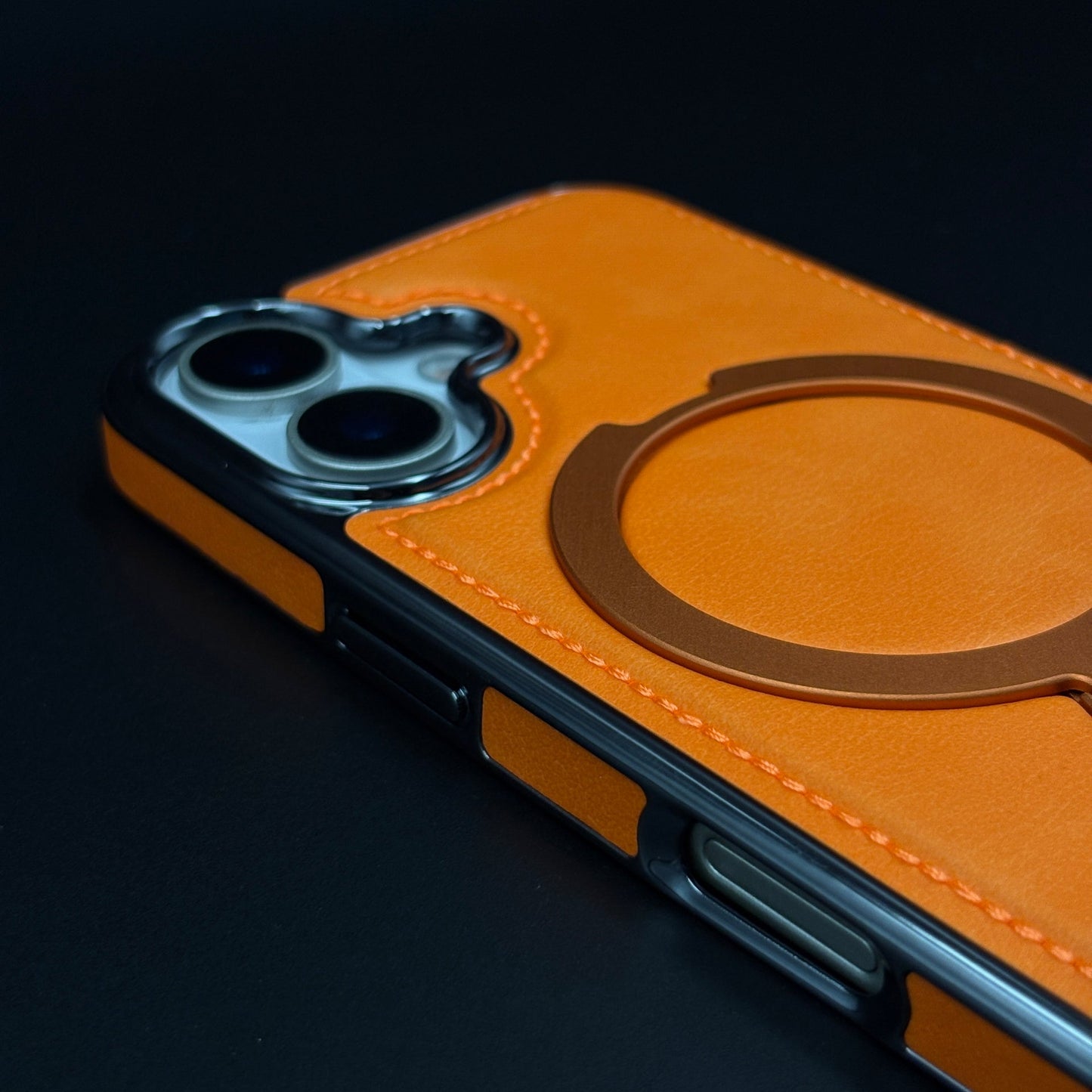 Leather Phone Case Cover with Metal Rotating Stand & MagSafe for iPhone 17 | Premium 360° Kickstand Edition