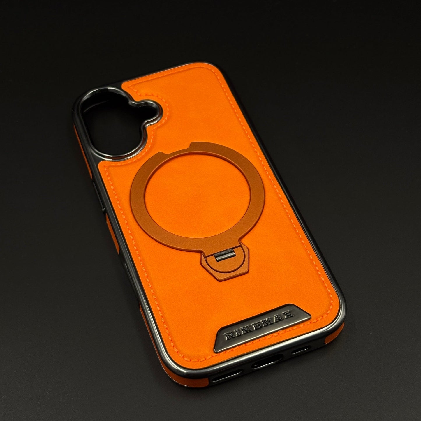 Leather Phone Case Cover with Metal Rotating Stand & MagSafe for iPhone 17 | Premium 360° Kickstand Edition
