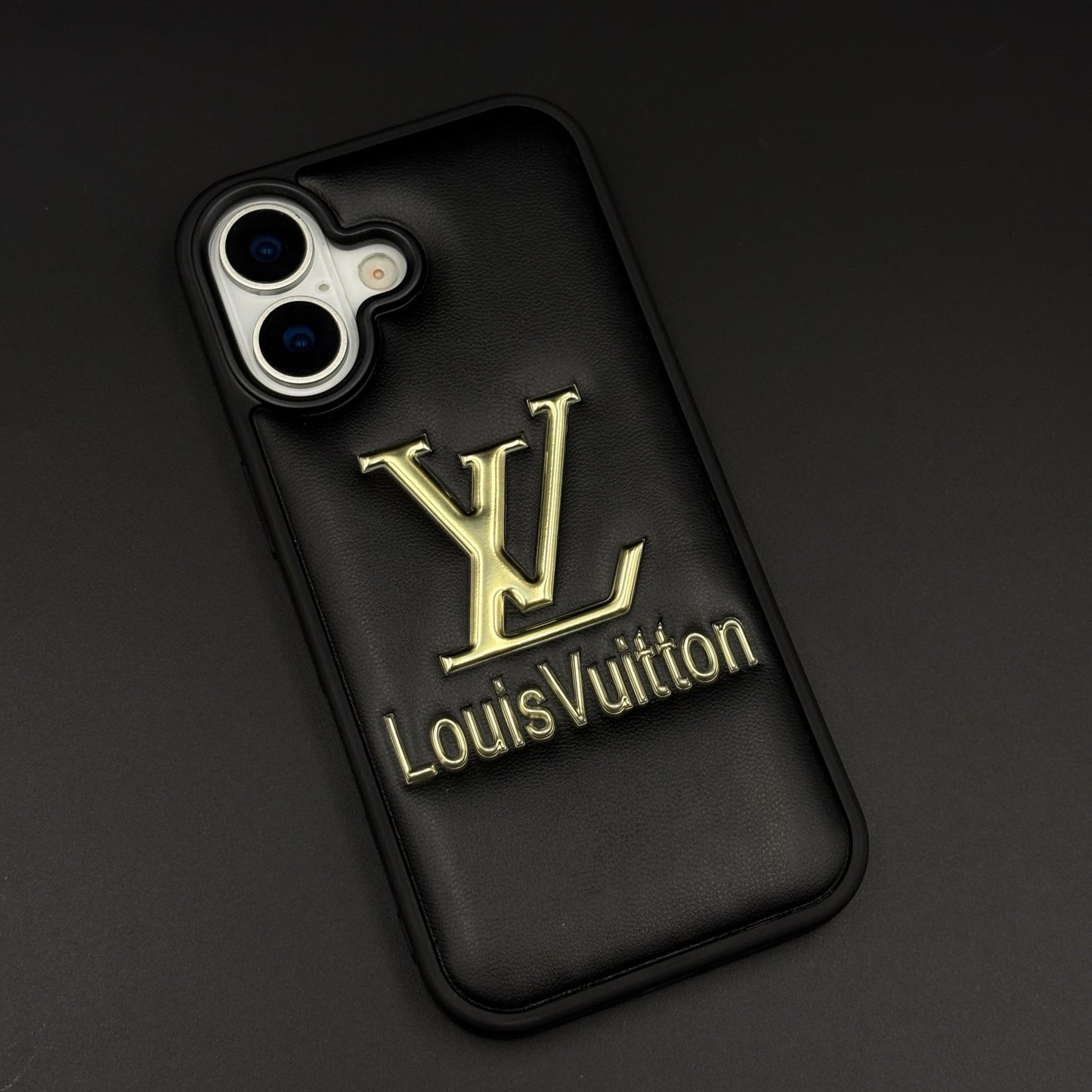 Luxury Embossed Branded Metal Logo Mobile Case for iPhone 17 | Premium Black Soft-Touch Cushion